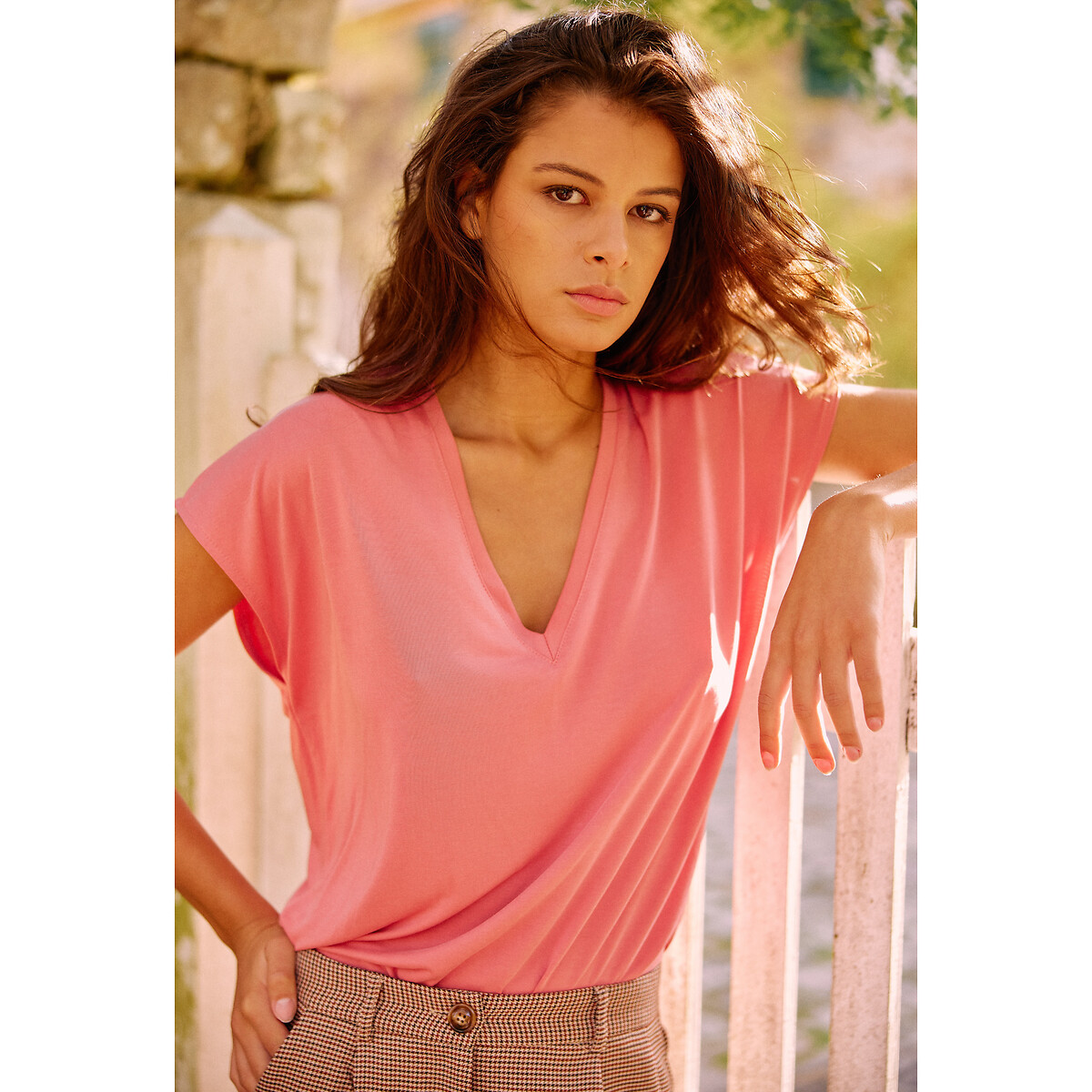 Marcellina Bis T-Shirt with V-Neck in Cotton Mix