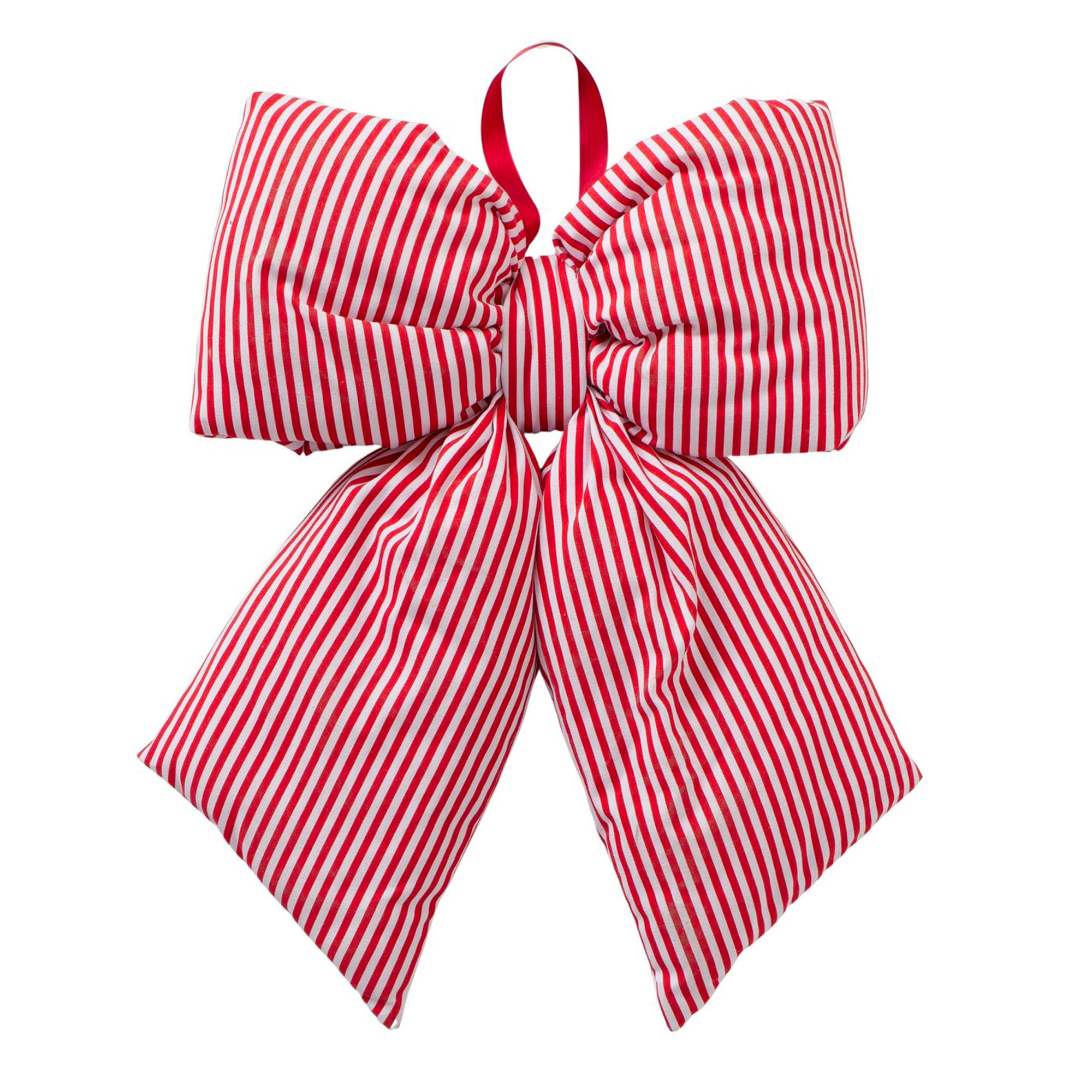 Décoration de Noël grand noeud en tissu rayé rouge et blanc 59x11.5x53cm, WADIGA