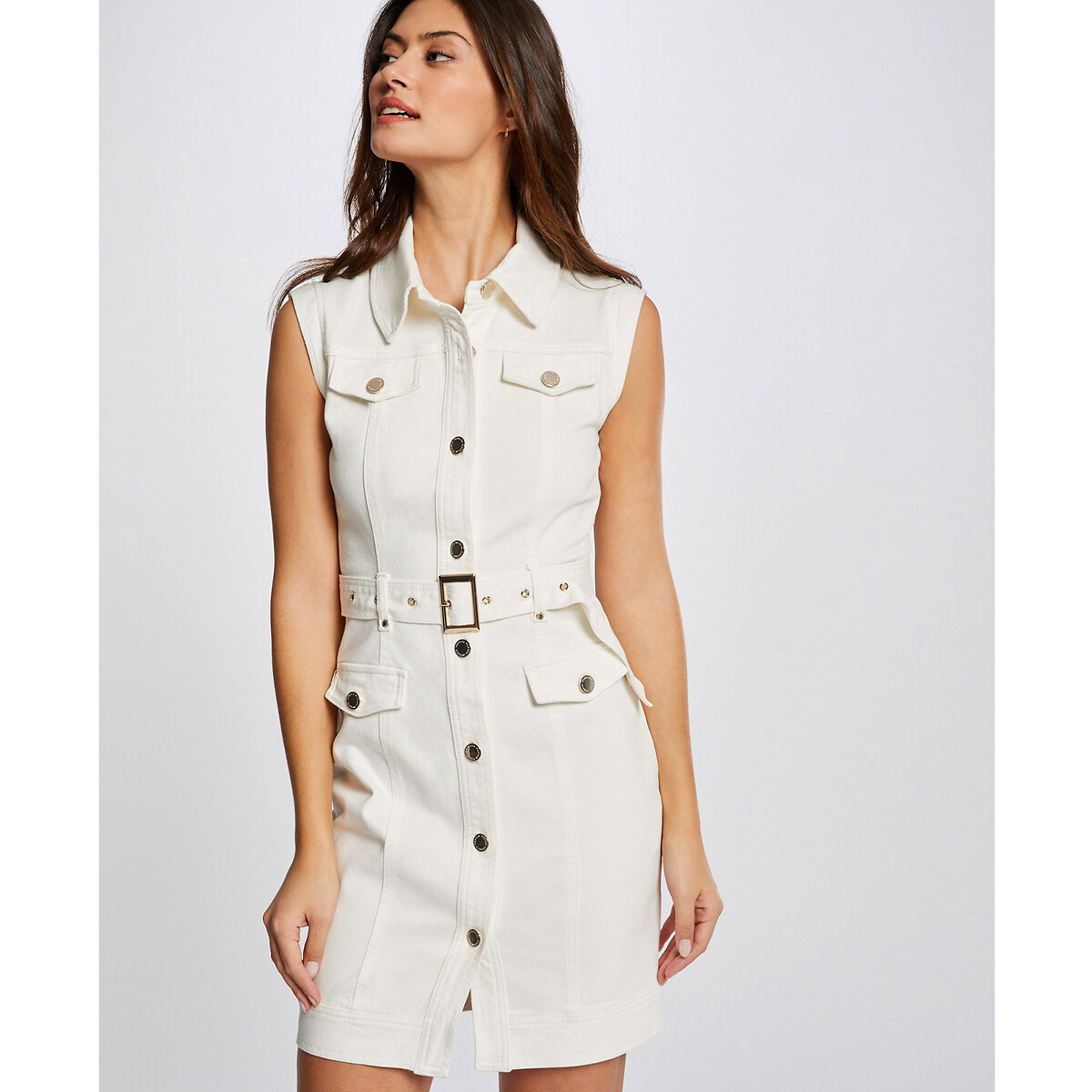 river island blue belted spot dress