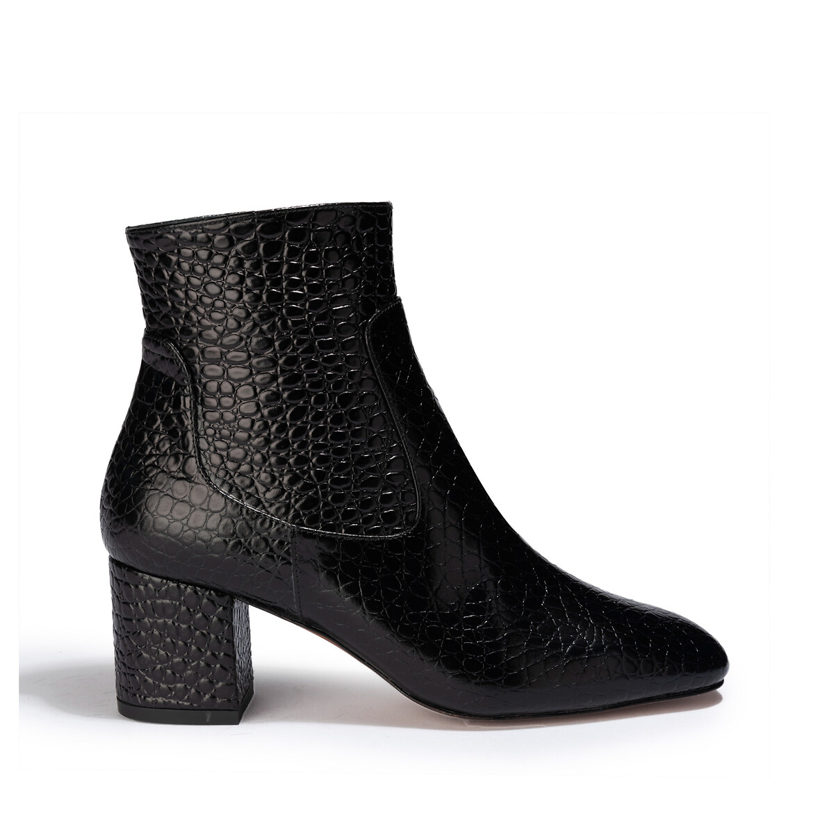 Astrid leather ankle boots with block heel , black, Anaki | La Redoute