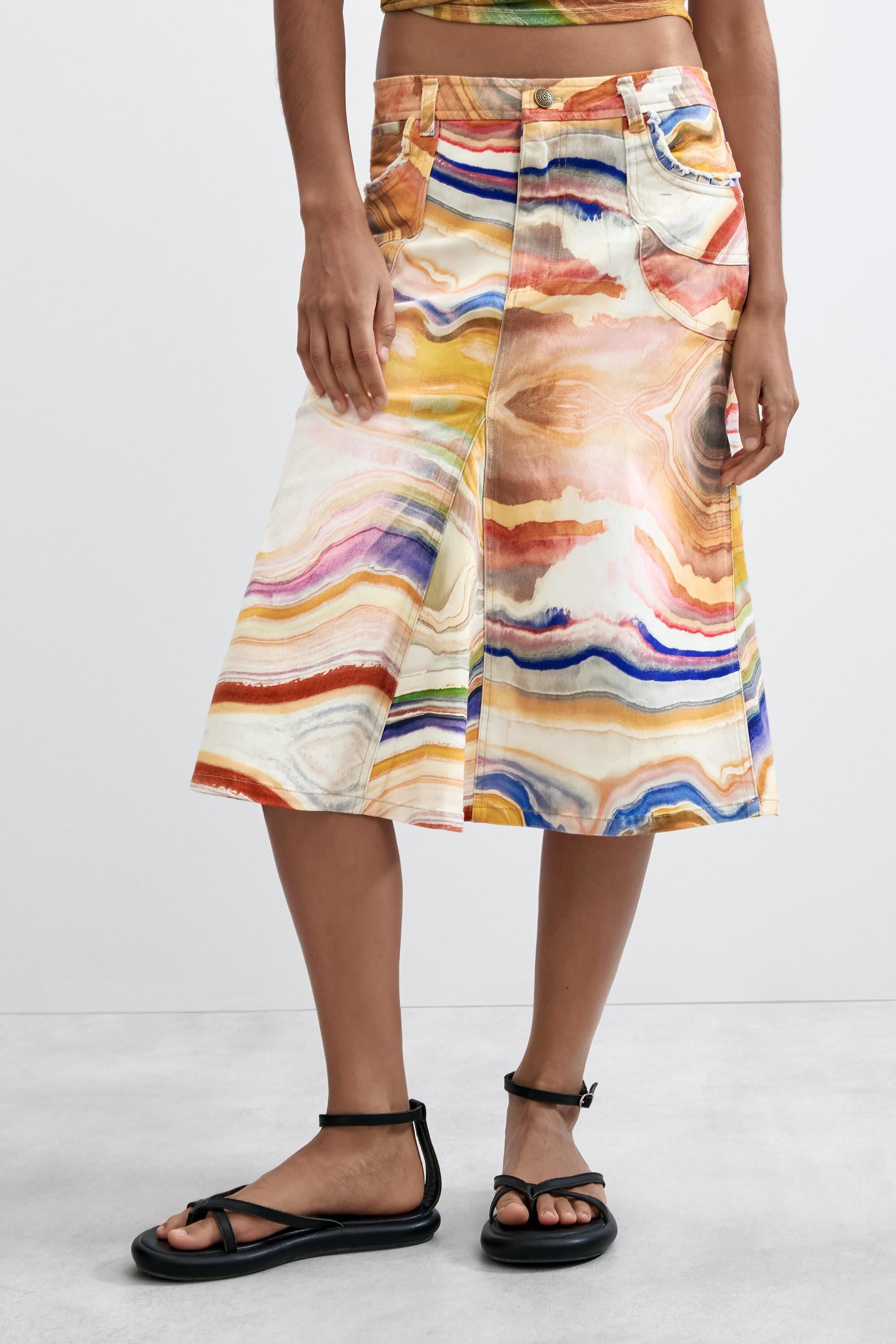 Jupe midi à imprimé, DESIGUAL