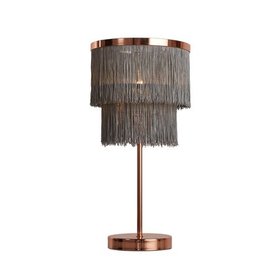 2 Tier Fringed Rose Gold and Grey Table Lamp SO'HOME