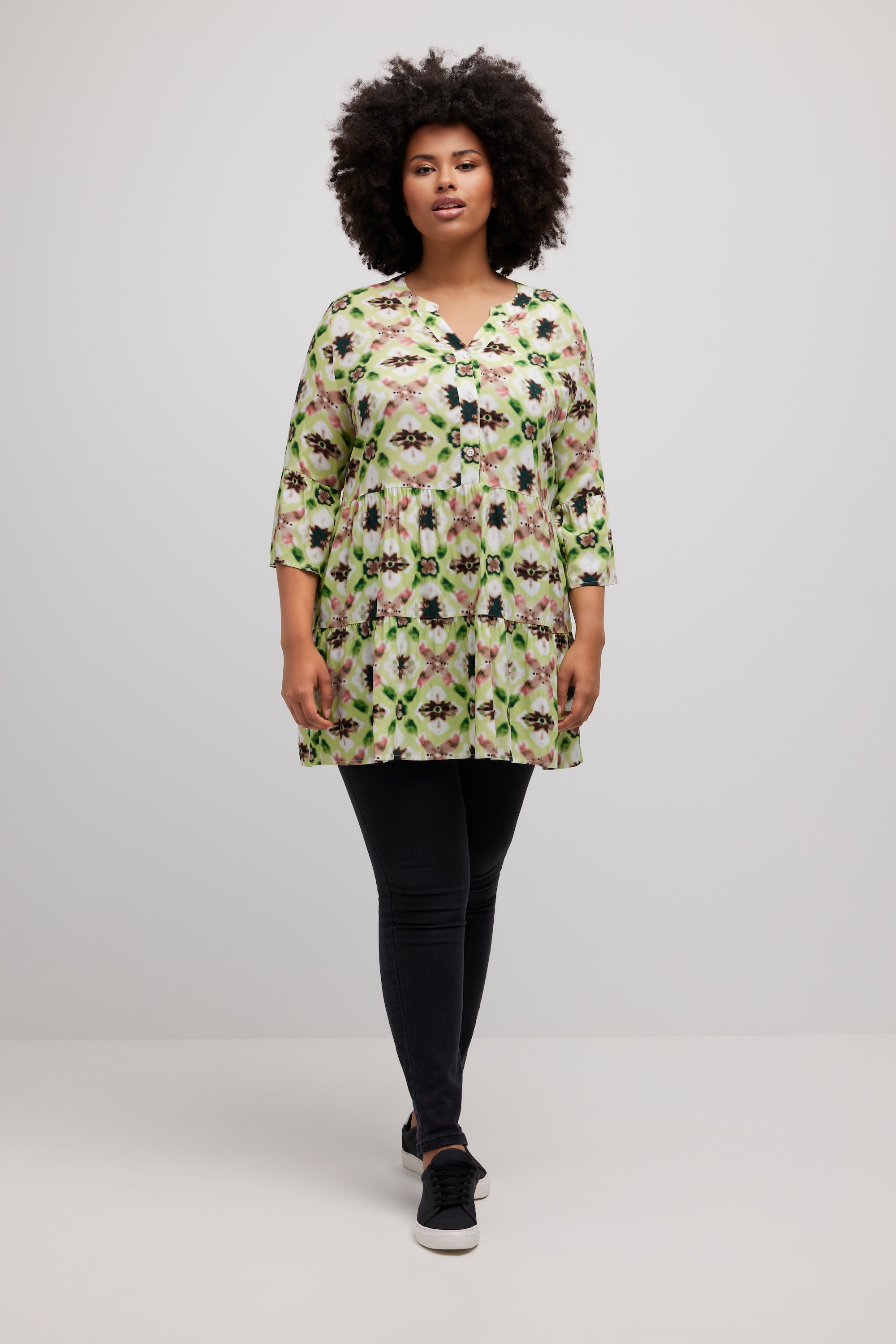 Robe midi, volants, ligne en A, col tunisien, ULLA POPKEN