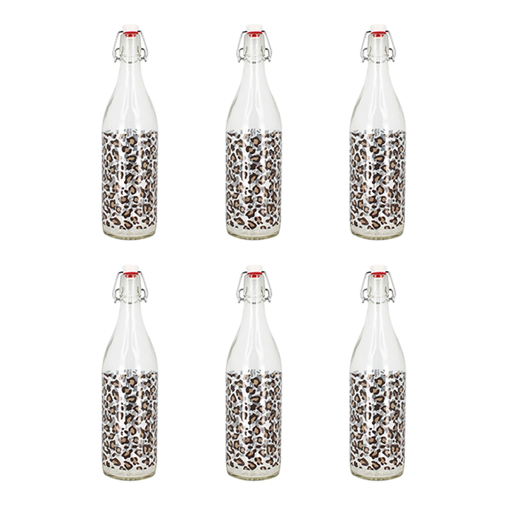 Lot de 6 bouteilles 1L en verre léopard, NOVASTYL