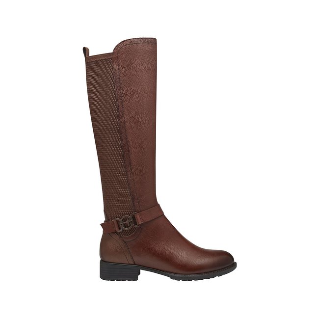 Leather elasticated calf boots with flat heel, cognac, Tamaris | La Redoute