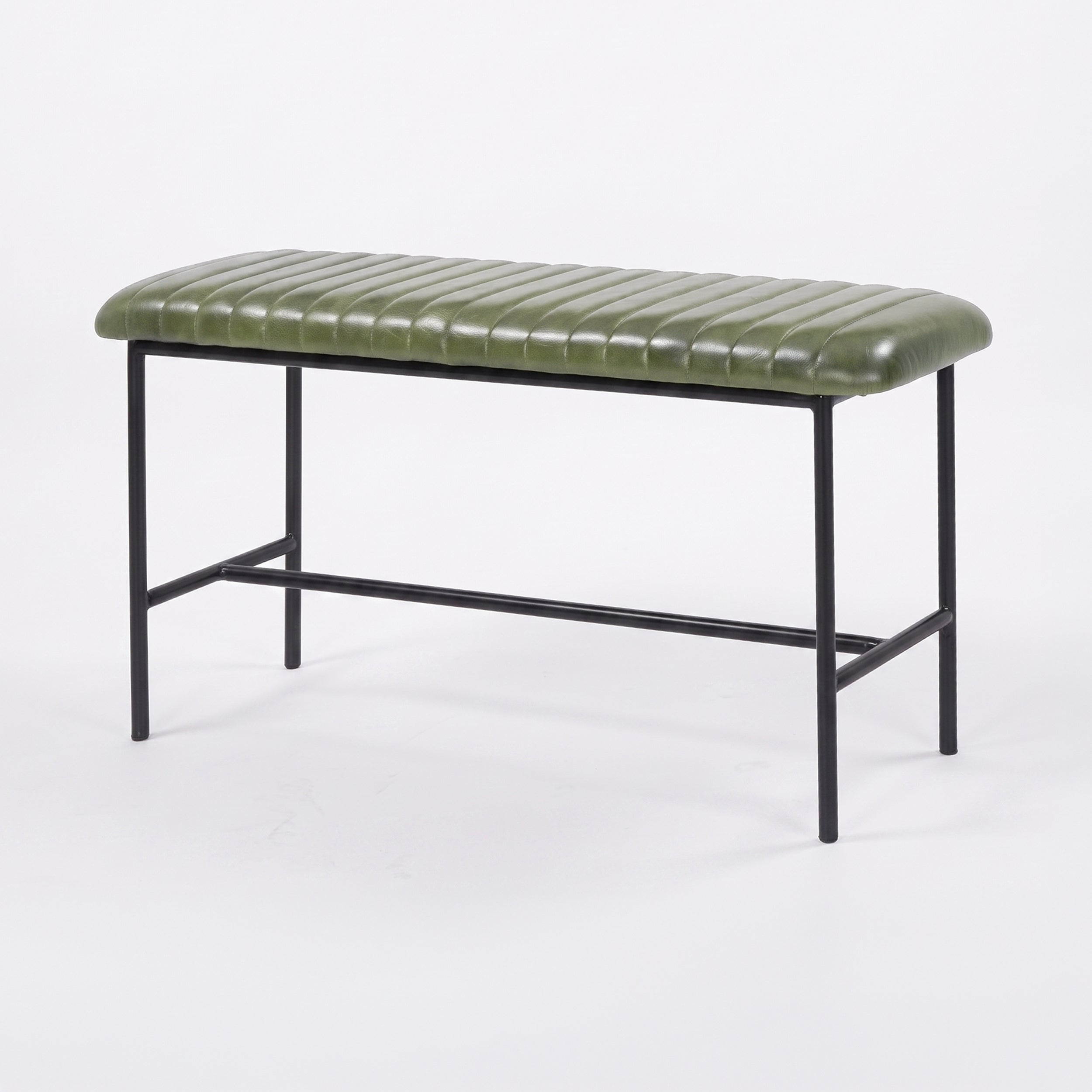 Banc 100 cm en cuir de buffle, pieds en métal - ÉMILE, MAISON PAVANE