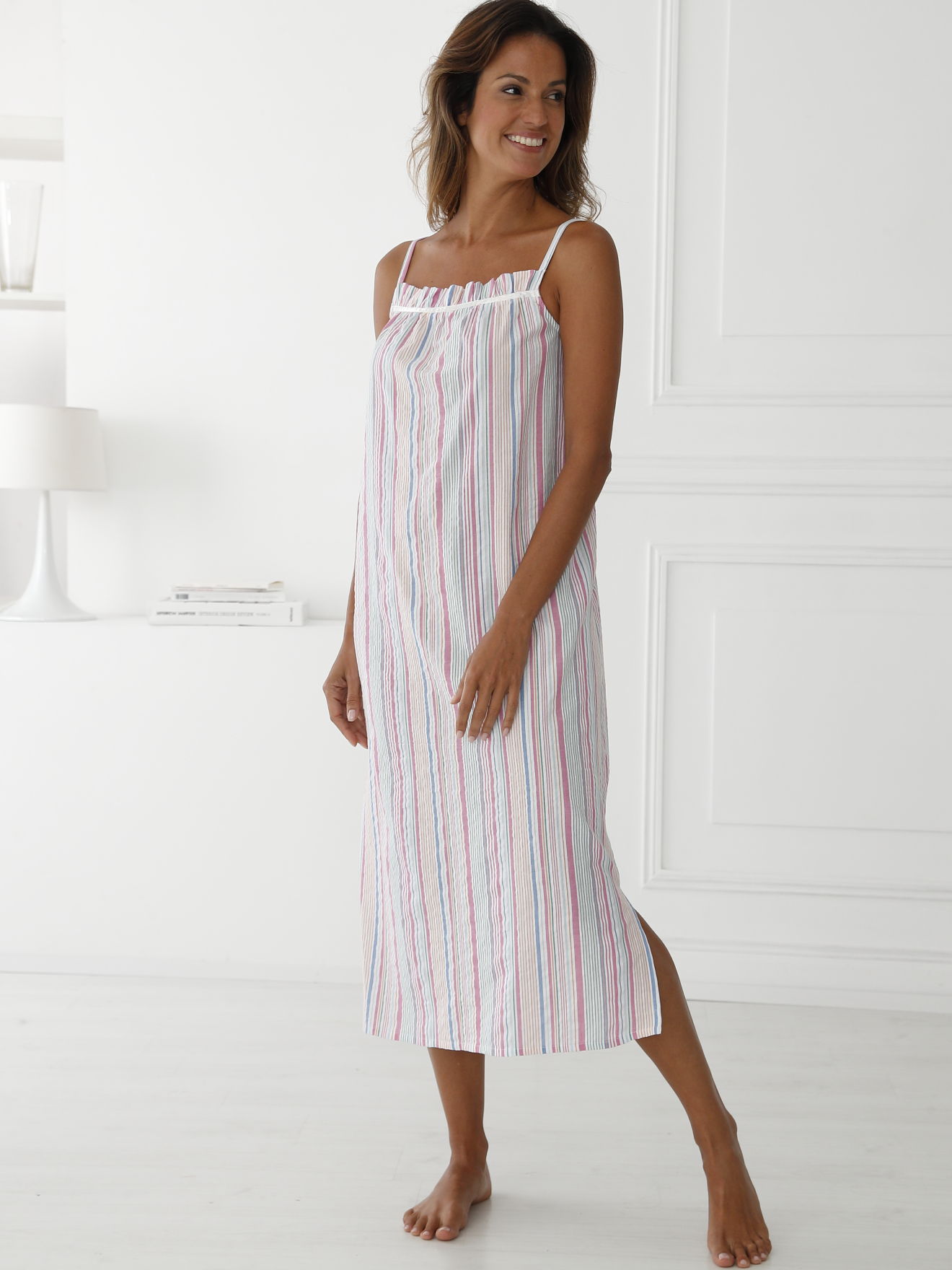 Chemise de nuit seersucker à bretelles, DAXON