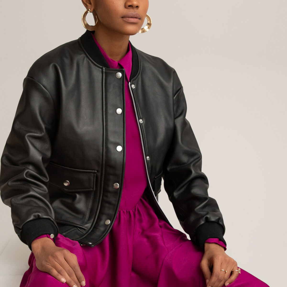 La Redoute Collections Womens Leather Bomber Jacket 