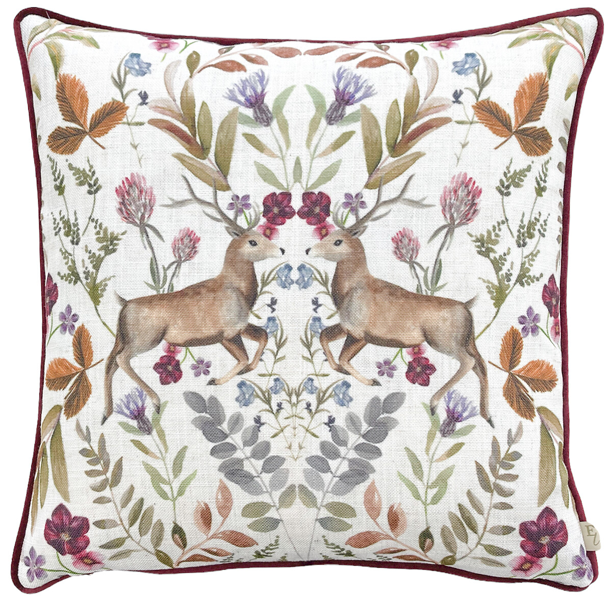 Mirrored Stag Watercolour Printed Piped Cushion, EVANS LICHFIELD