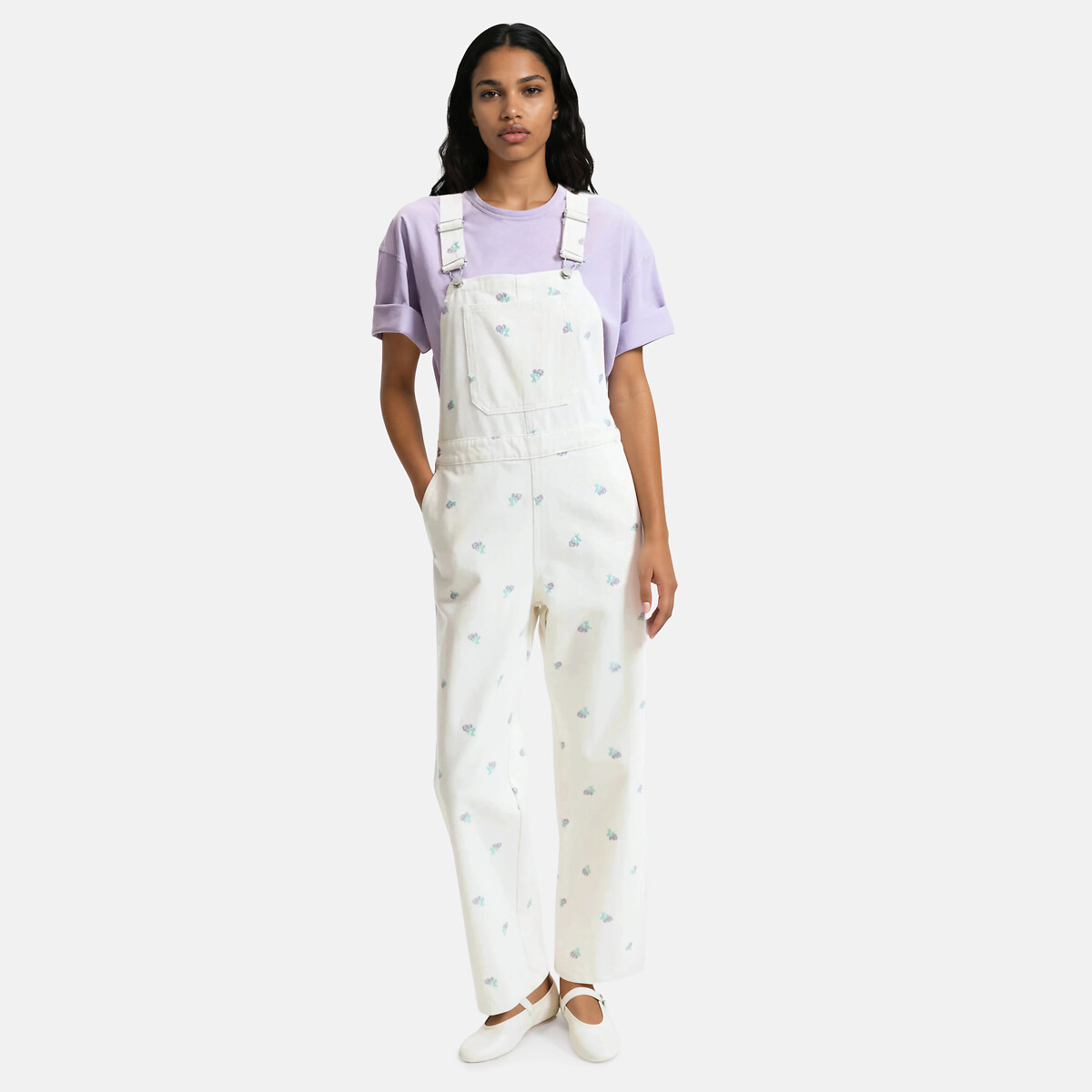 Salopette brodée fleurs, pur coton, LA REDOUTE COLLECTIONS