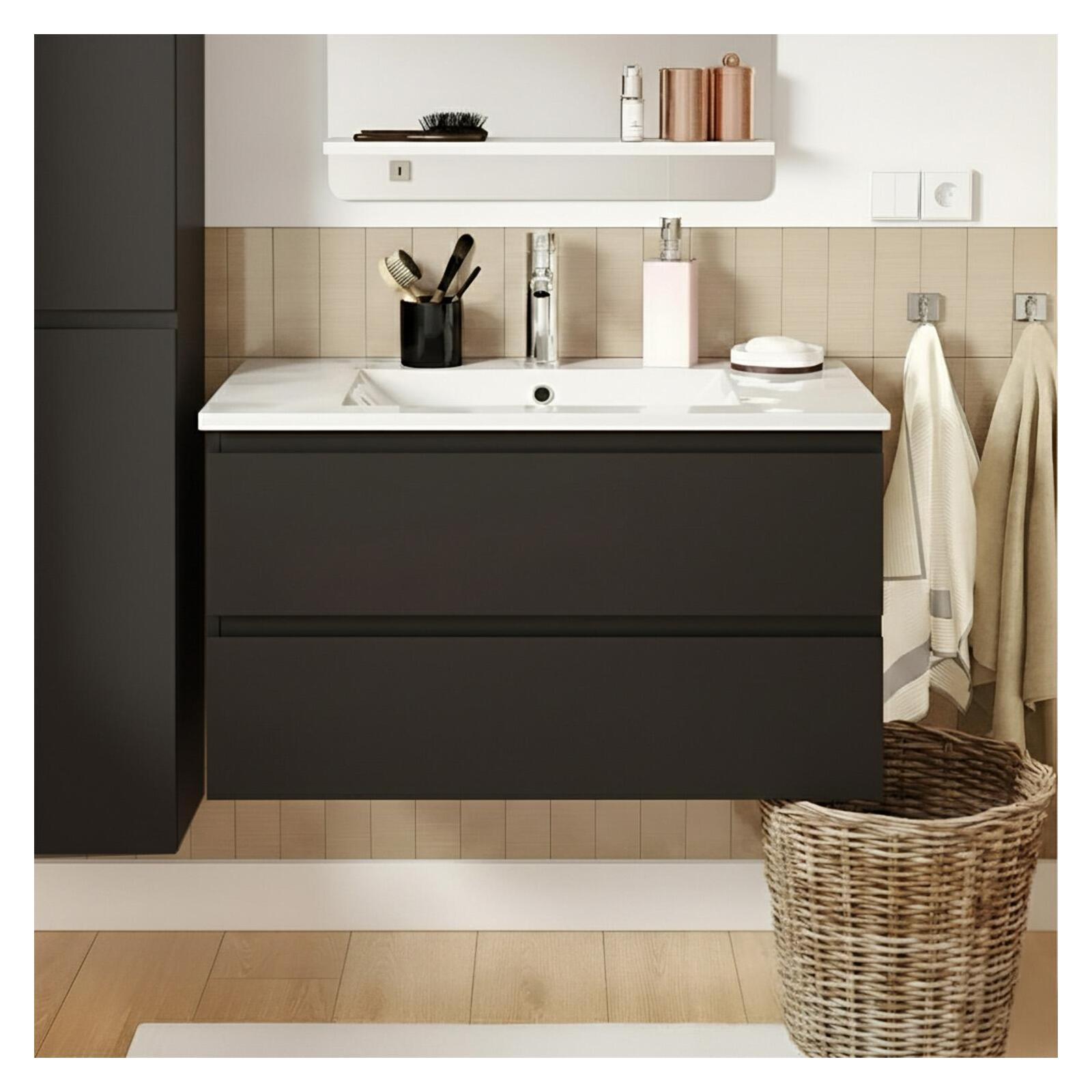 Meuble simple vasque 80cm décor chêne et robinet SORRENTO, MOB IN