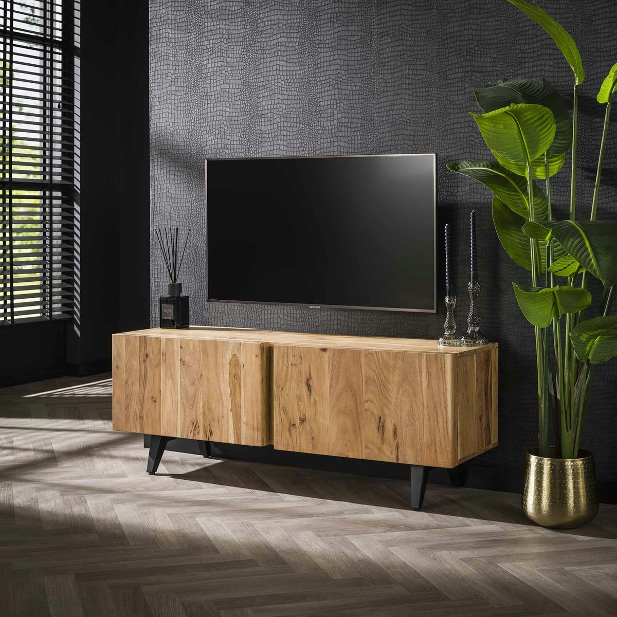 Meuble tv en bois d'acacia 2 blocs rangement melbourne Couleur bois naturel  Pier Import