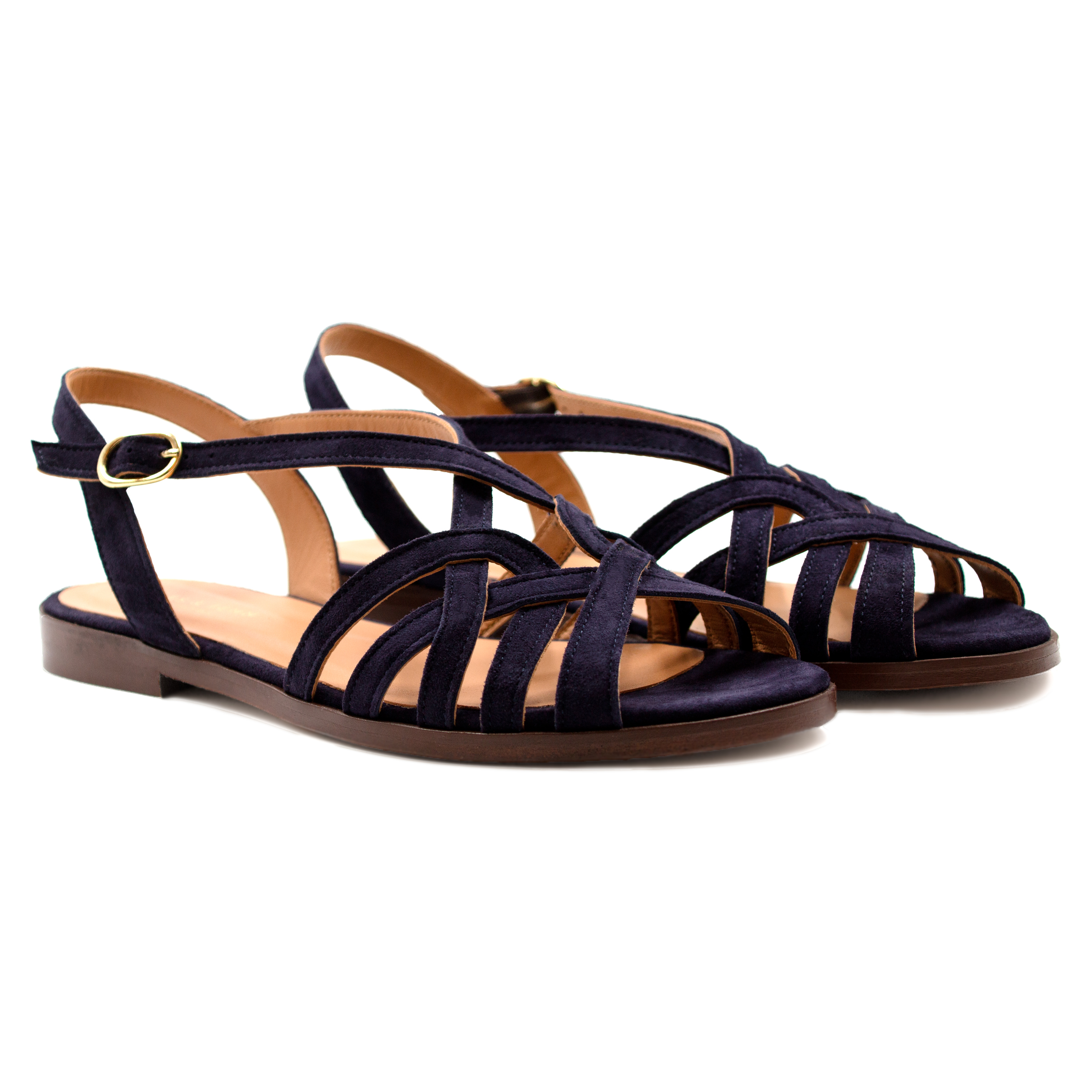 Sandales plates brides cuir daim, JULES & JENN