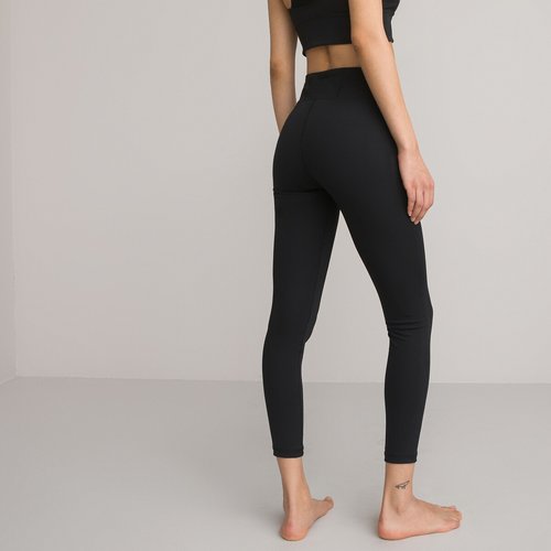 High waist yoga leggings, length 26, black, La Redoute