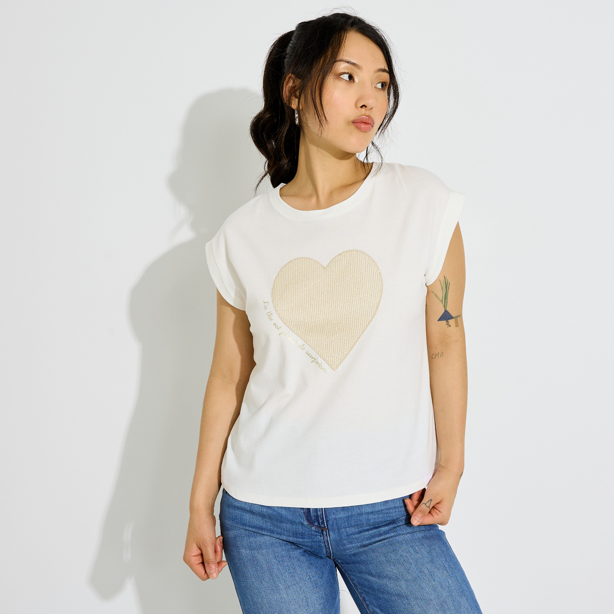 T-shirt motif cœur pailleté, GRAIN DE MALICE