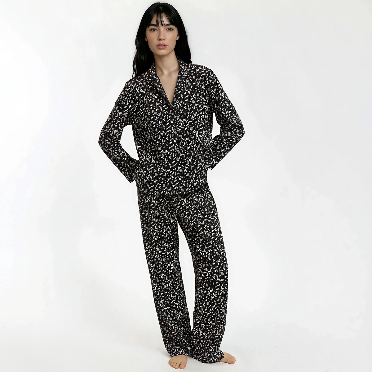 Pyjama manches longues jersey, imprimé floral, LA REDOUTE COLLECTIONS