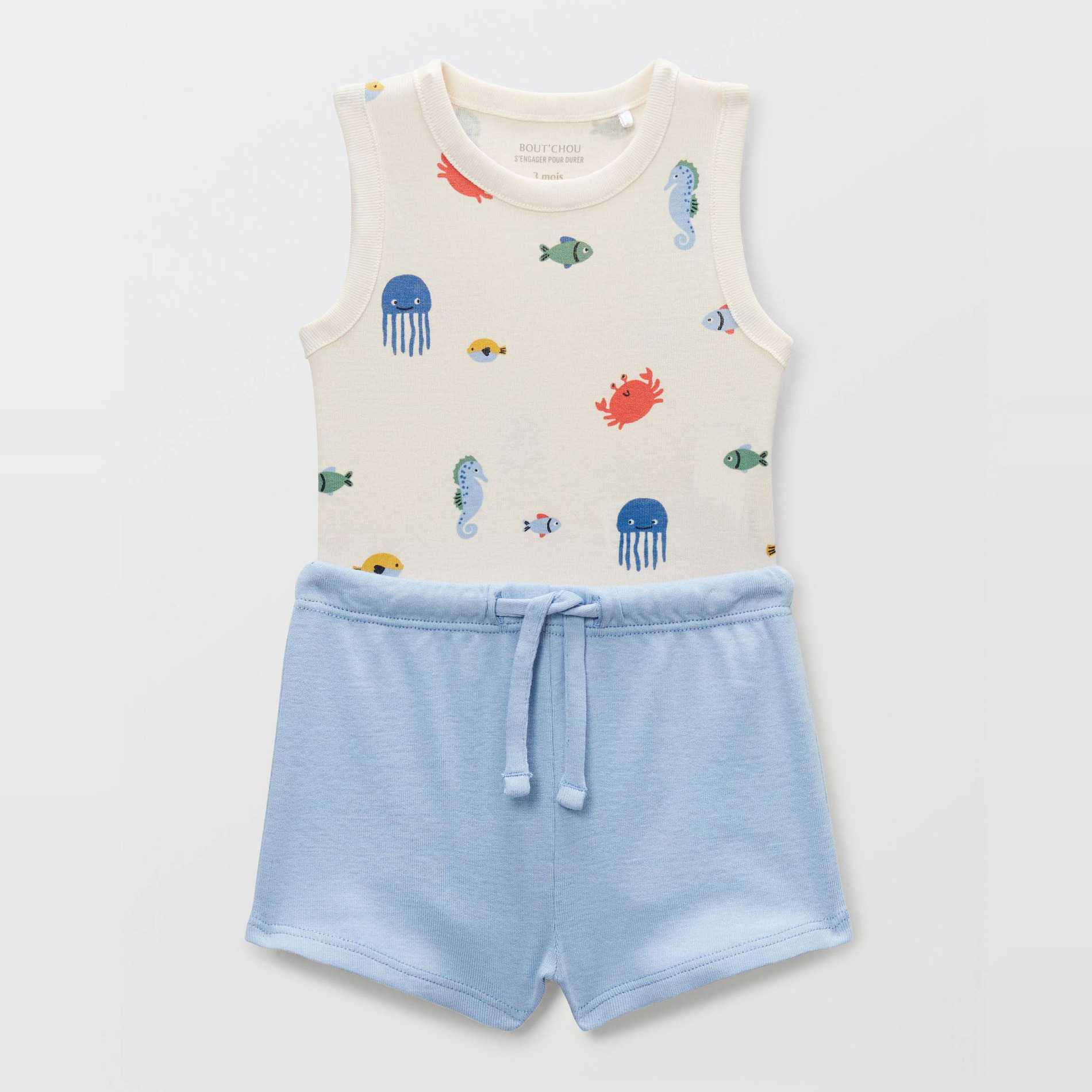 Ensemble body imprimé et short uni en coton BIO GOTS, BOUT'CHOU