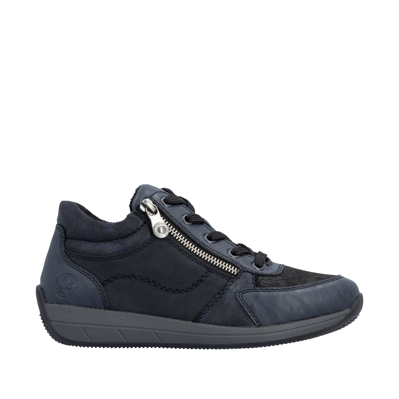 Sneakers bleu marine à talon plat pourvues de lacets et d'un zip, RIEKER