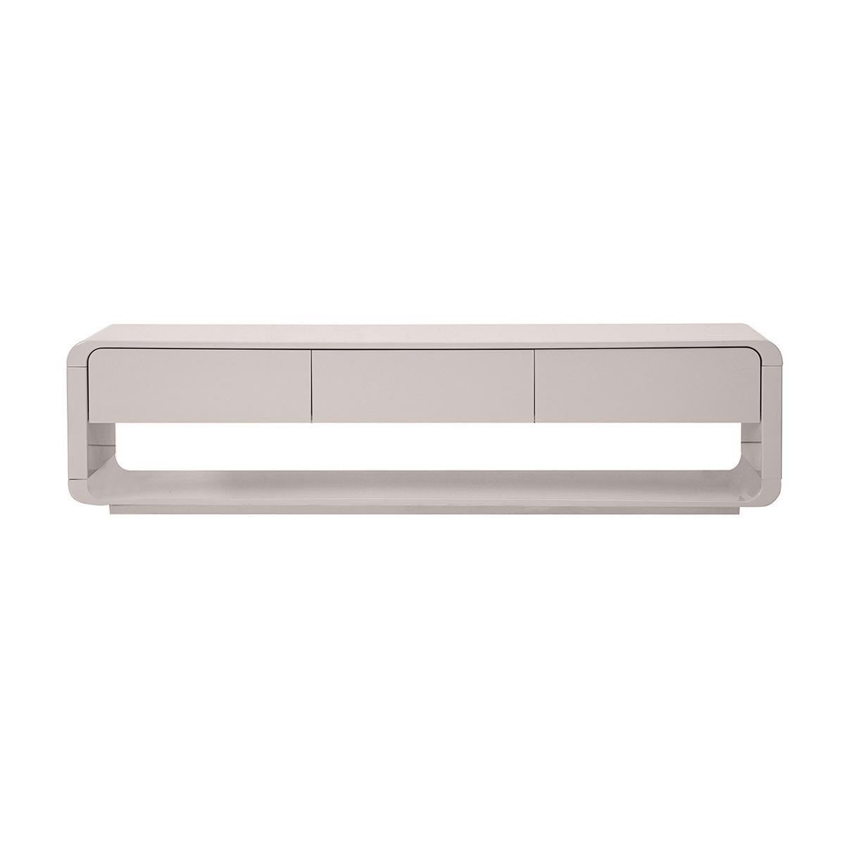 Meuble TV design beige laqué brillant 3 tiroirs L180 cm SAILOR, MILIBOO