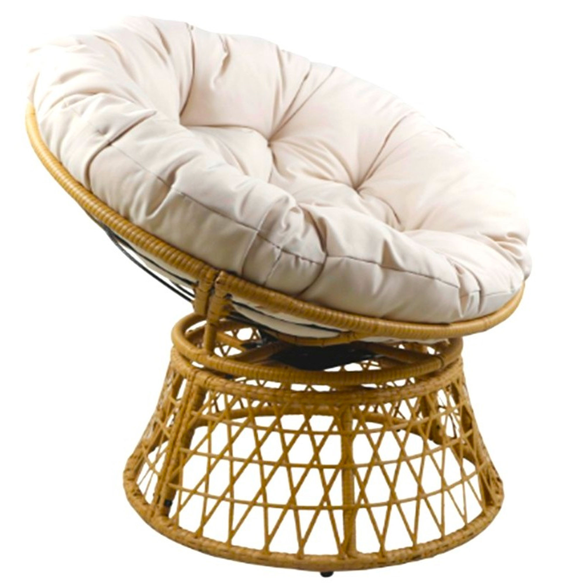 Fauteuil de jardin papasan rotin synthétique avec coussin beige 90x80x82cm, WADIGA