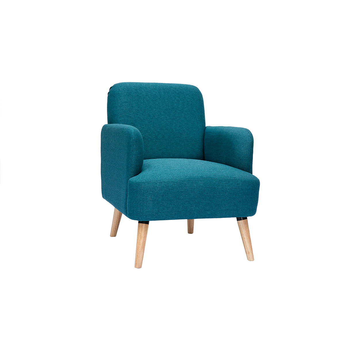 Fauteuil scandinave en tissu effet velours texturé bleu foncé et bois foncé ISKO, MILIBOO