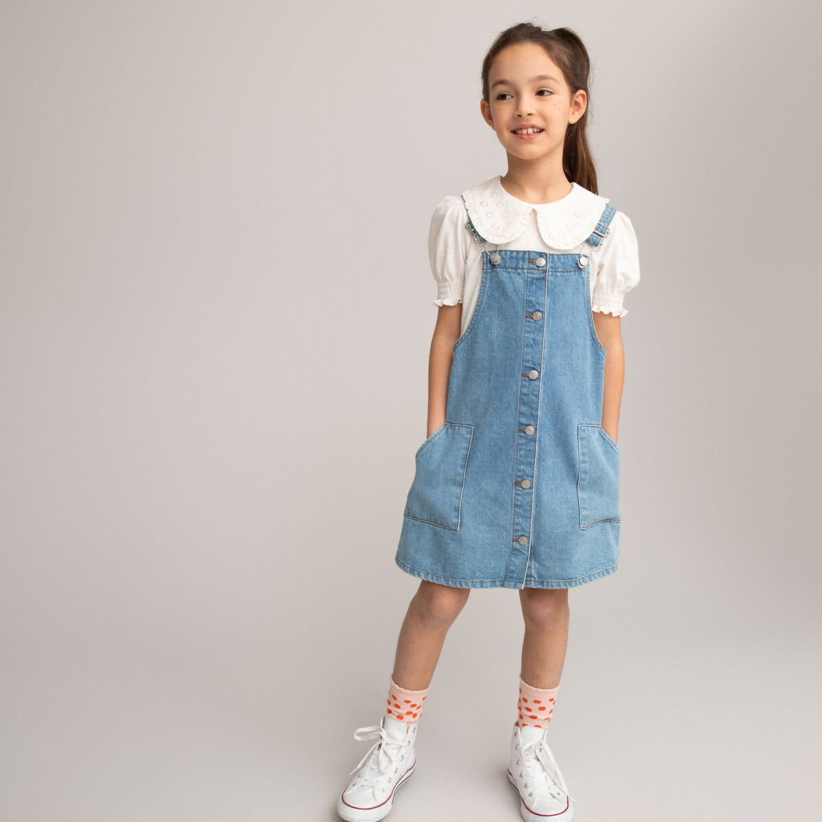 Denim dungaree dress, 3-12 years double stonewashed La Redoute Collections