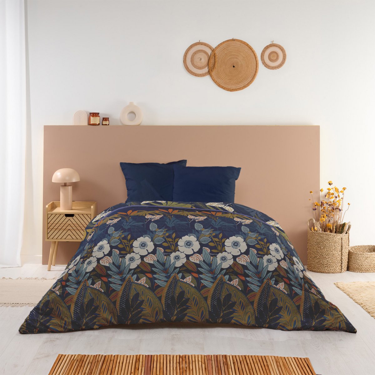 Couette imprimée chaude microfibre Florale, BLEU CALIN