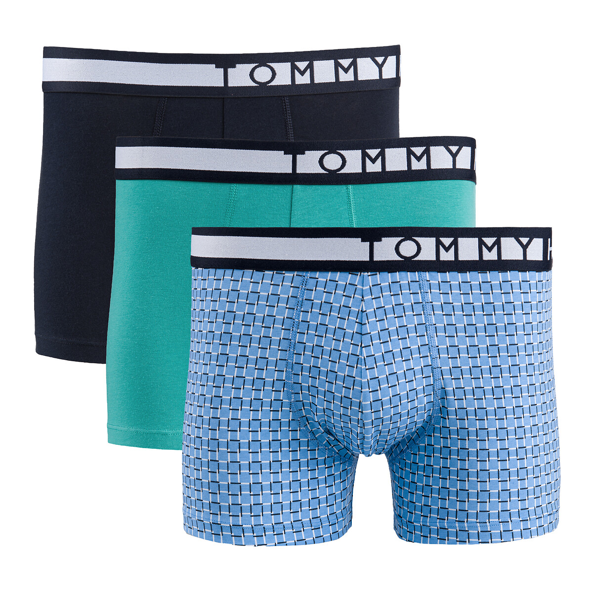 Lote de 3 bóxer lisos azul marino + azul + verde Tommy Hilfiger | La Redoute