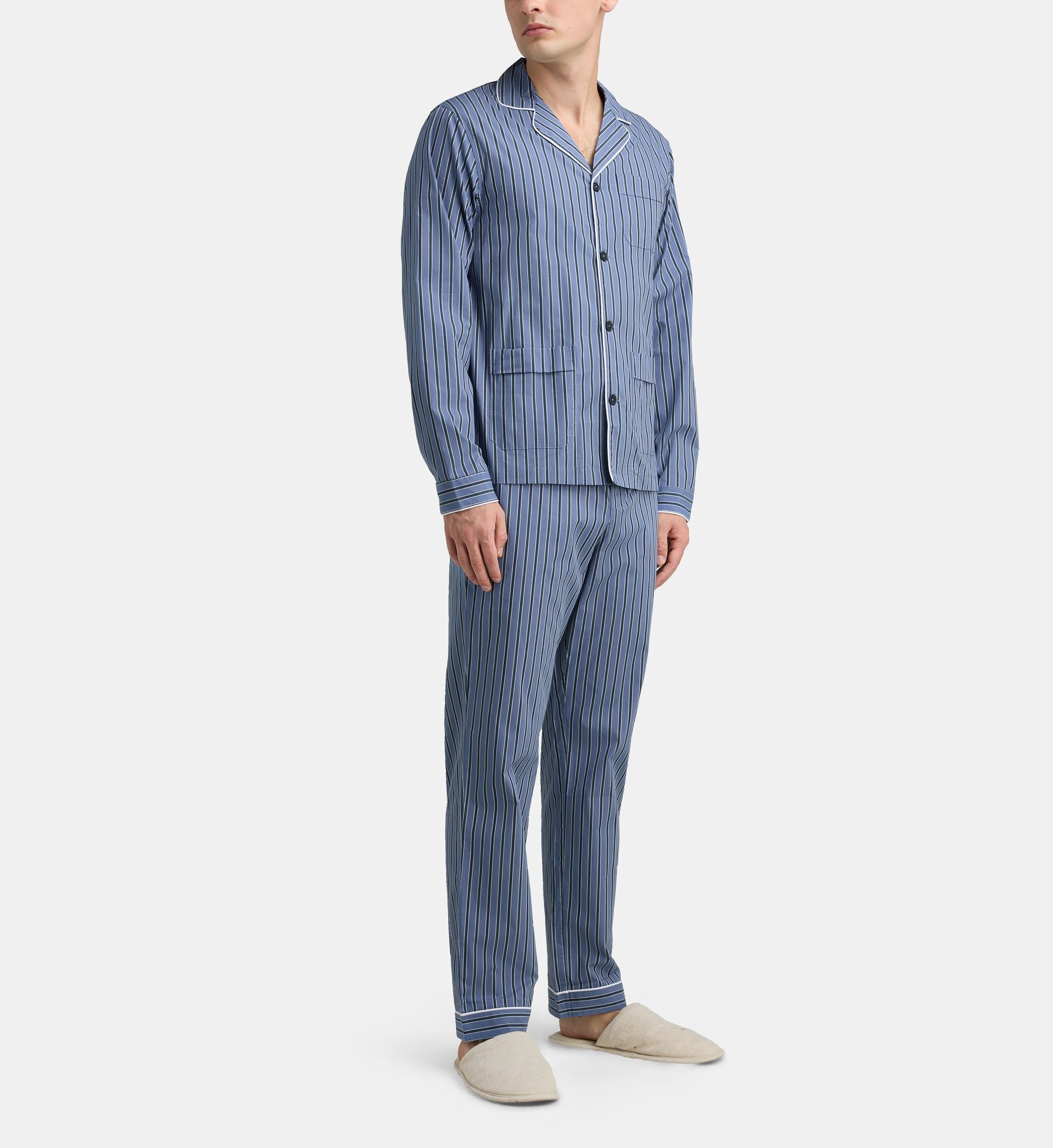 Pyjama long demo rayures popeline coton bio, GALERIES LAFAYETTE