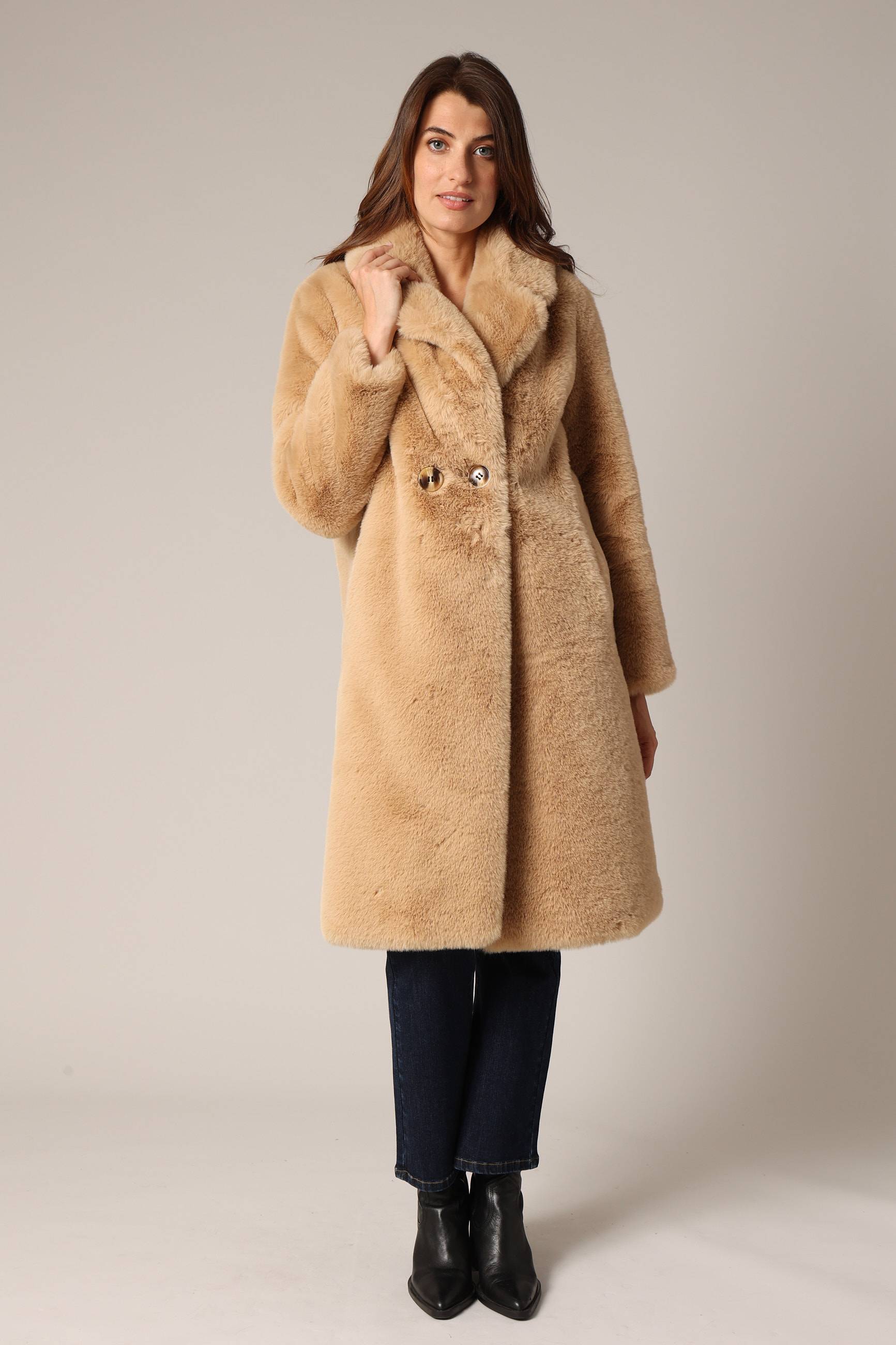 Manteau long imitation fourrure à col large DRESSY, DEELUXE