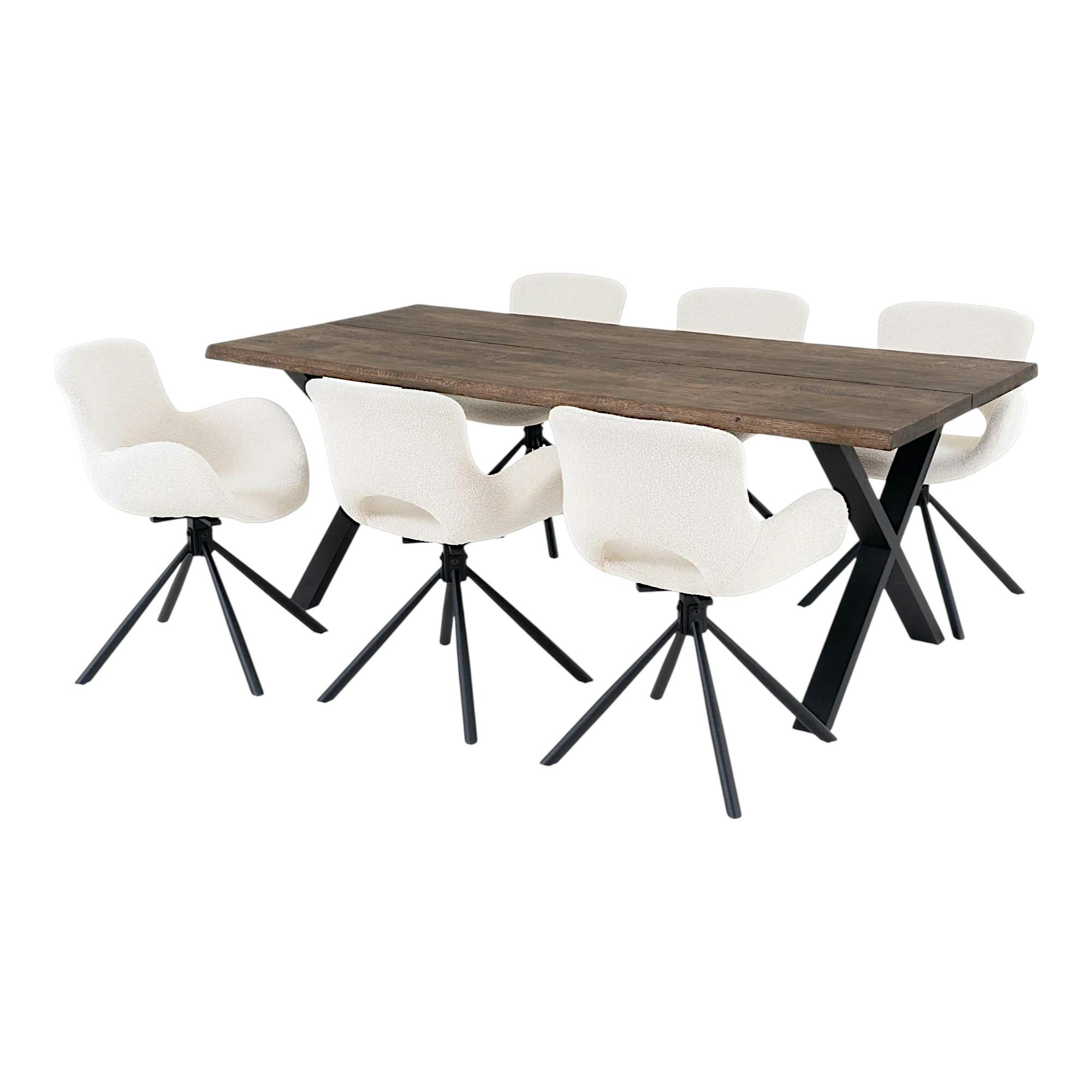 Ensemble table et chaises bouclette blanche (lot de 7 pièces) SAVONE, PIER IMPORT