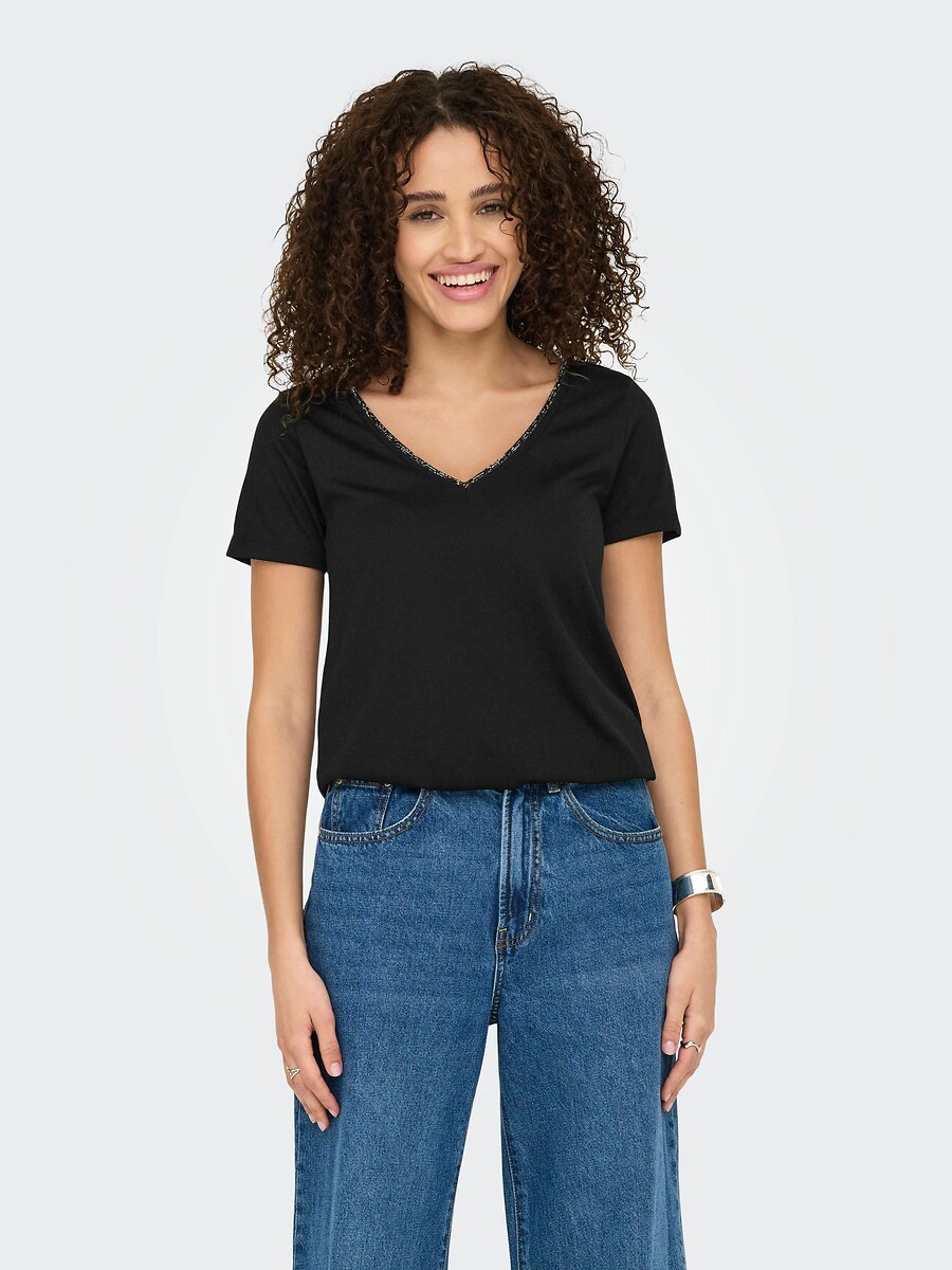 T-shirt col V, JDY