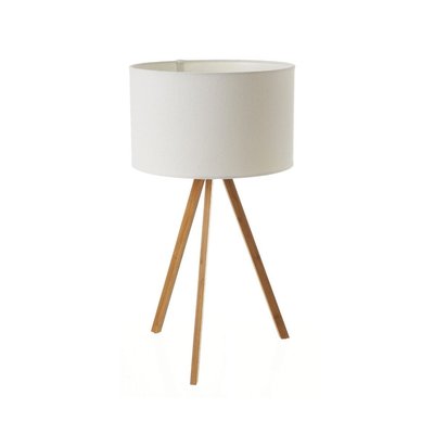Lampe à poser trépied en bambou et abat-jour lin blanc - H55cm WADIGA