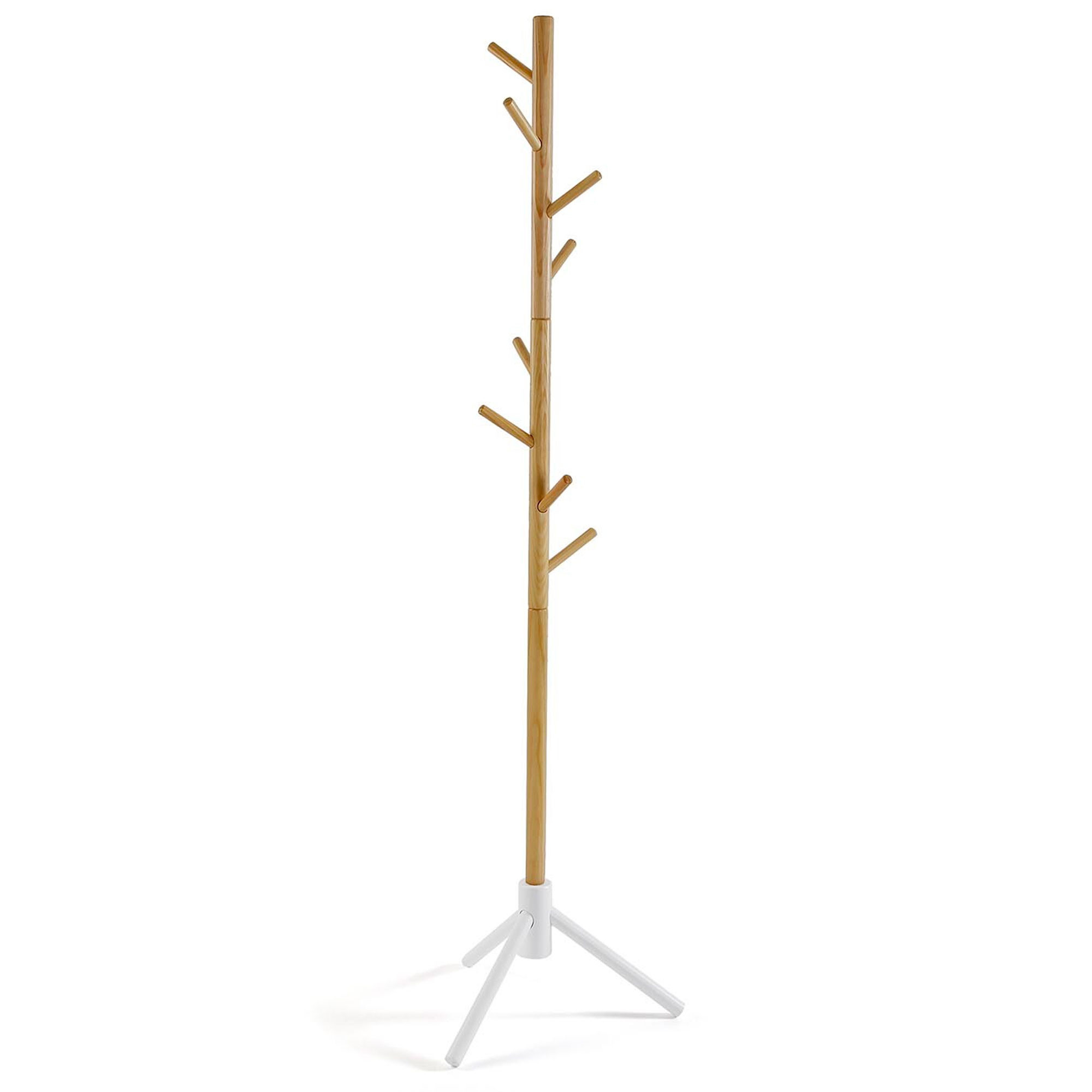 Porte-manteau sur pied blanc et bois 40x40x175cm, VERSA