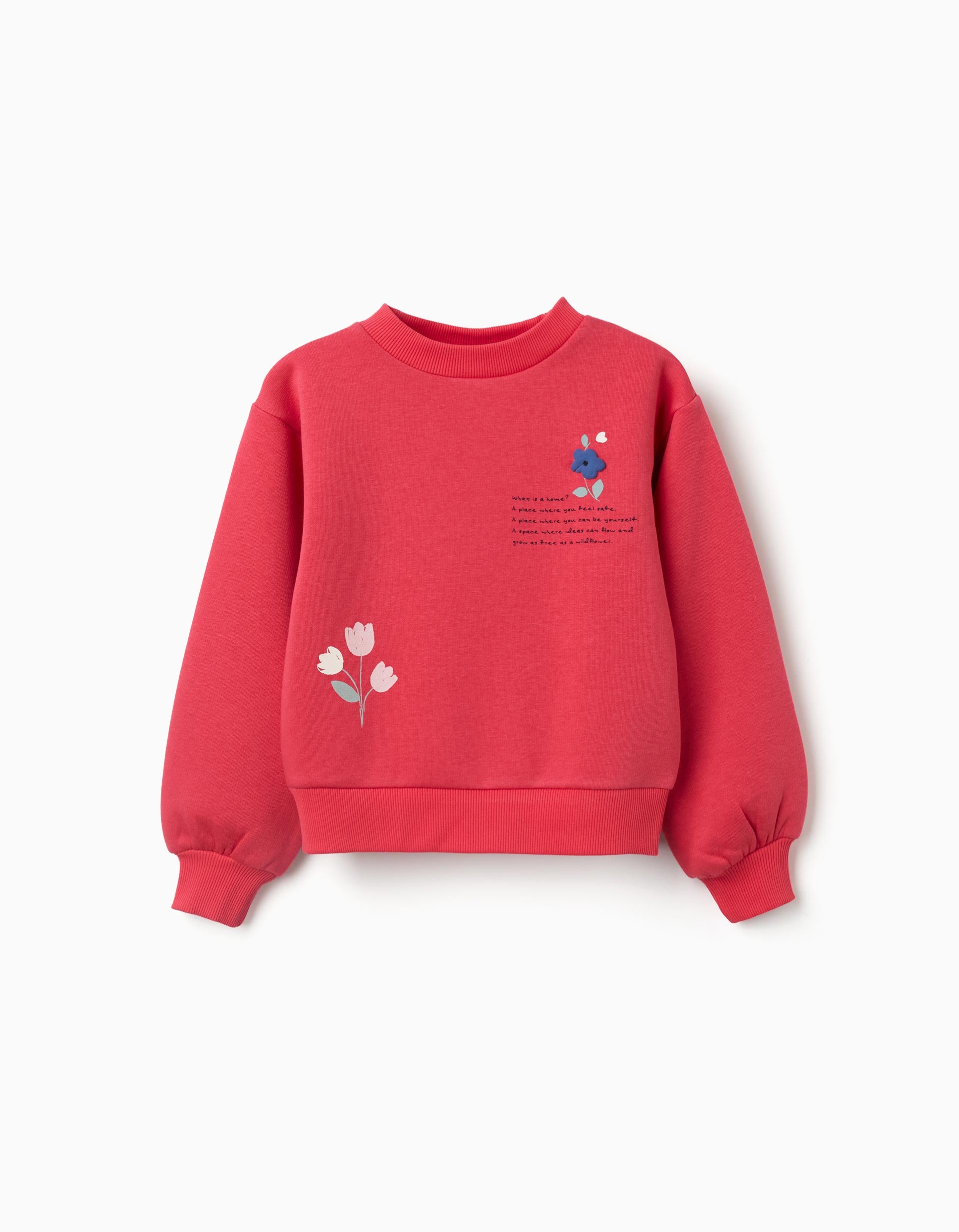 Sweat en coton peigné avec imprimé en relief de fleurs, ZIPPY