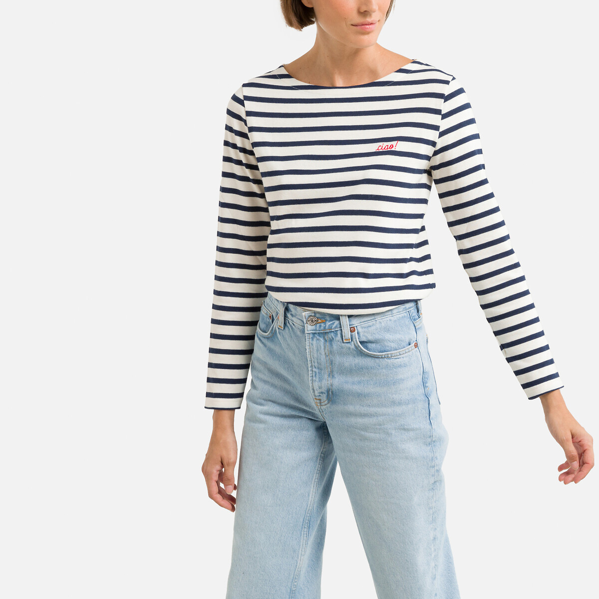 Colombier Breton Striped T-Shirt in Organic Cotton with Ciao Embroidery