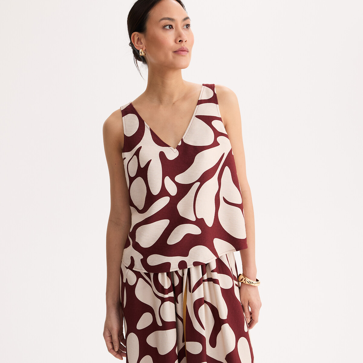 Blouse sans manches col V imprimé graphique, ANNE WEYBURN