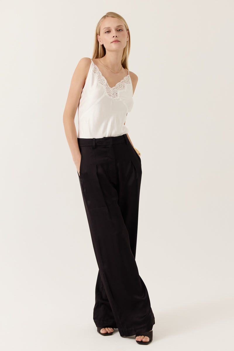 Pantalon Azemira taille haute coupe large fluide noir élégant longueur cheville, ARTLOVE
