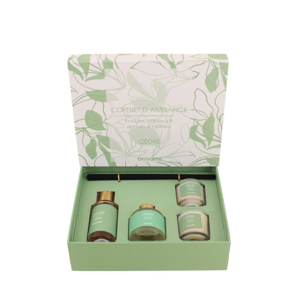 Coffret cadeau senteurs maison et 2 bougies parfumées, ORNAMI