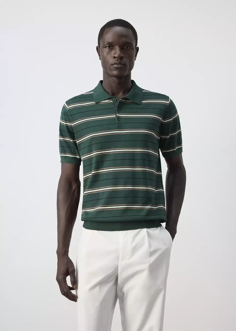Polo 100 % coton maille fine à rayures, MANGO MAN