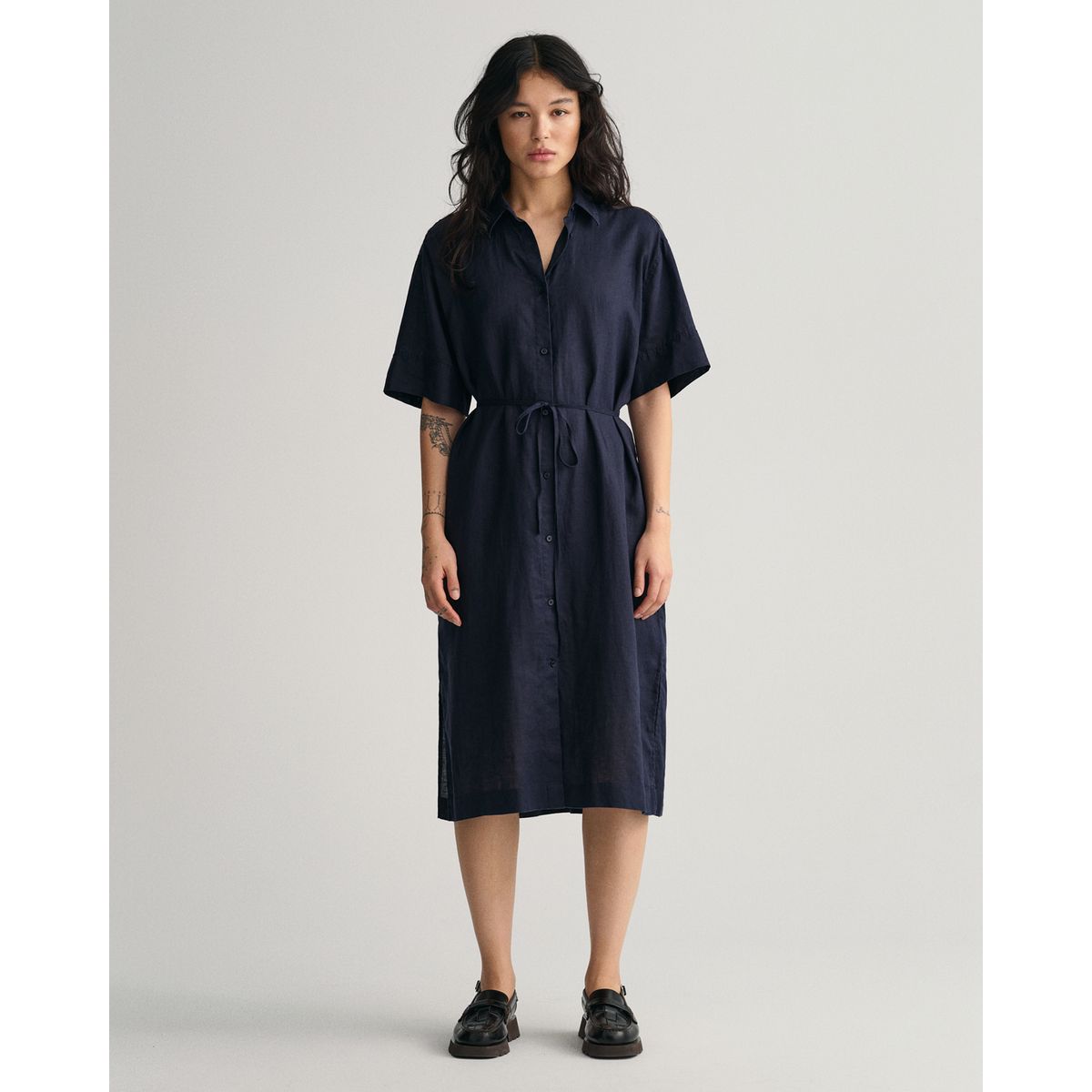 Robe lin oversize bleu nuit Gant La Redoute