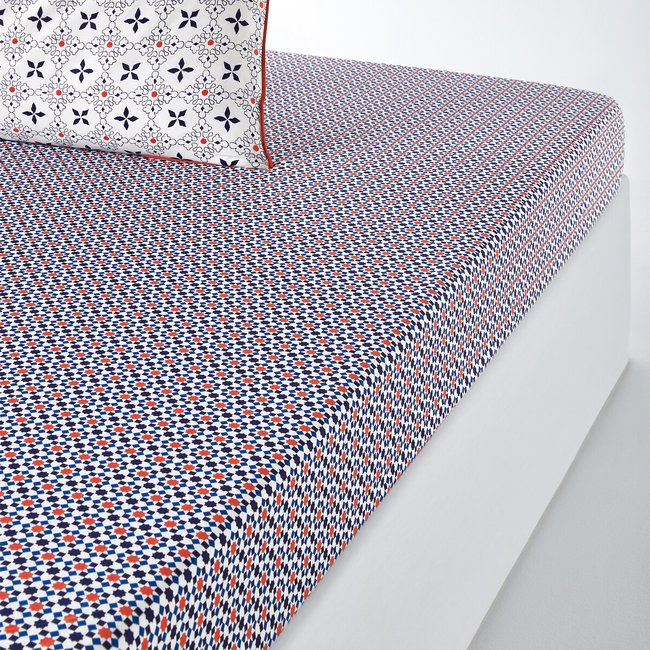 Zehia Tiled 100% Cotton Fitted Sheet white/blue/orange LA REDOUTE INTERIEURS