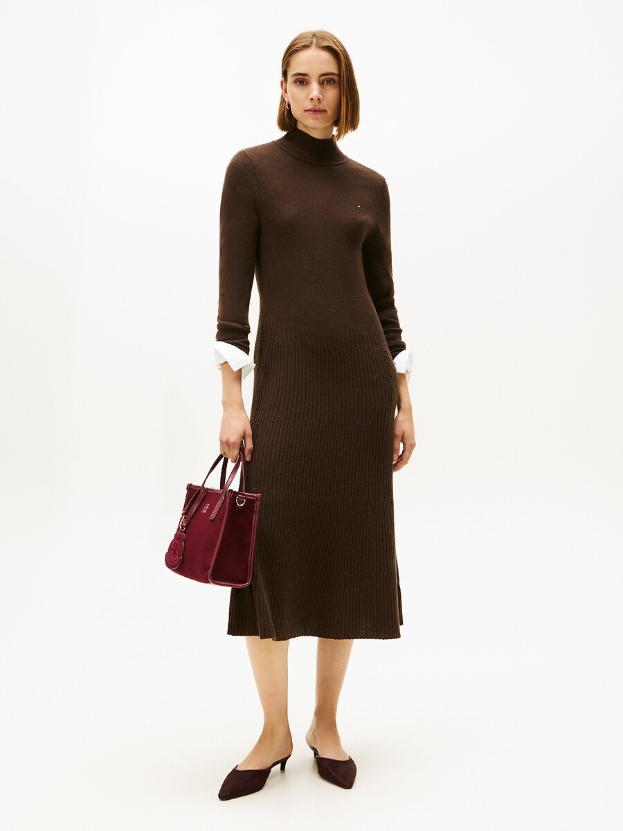 Abito longuette maniche lunghe in lana, TOMMY HILFIGER