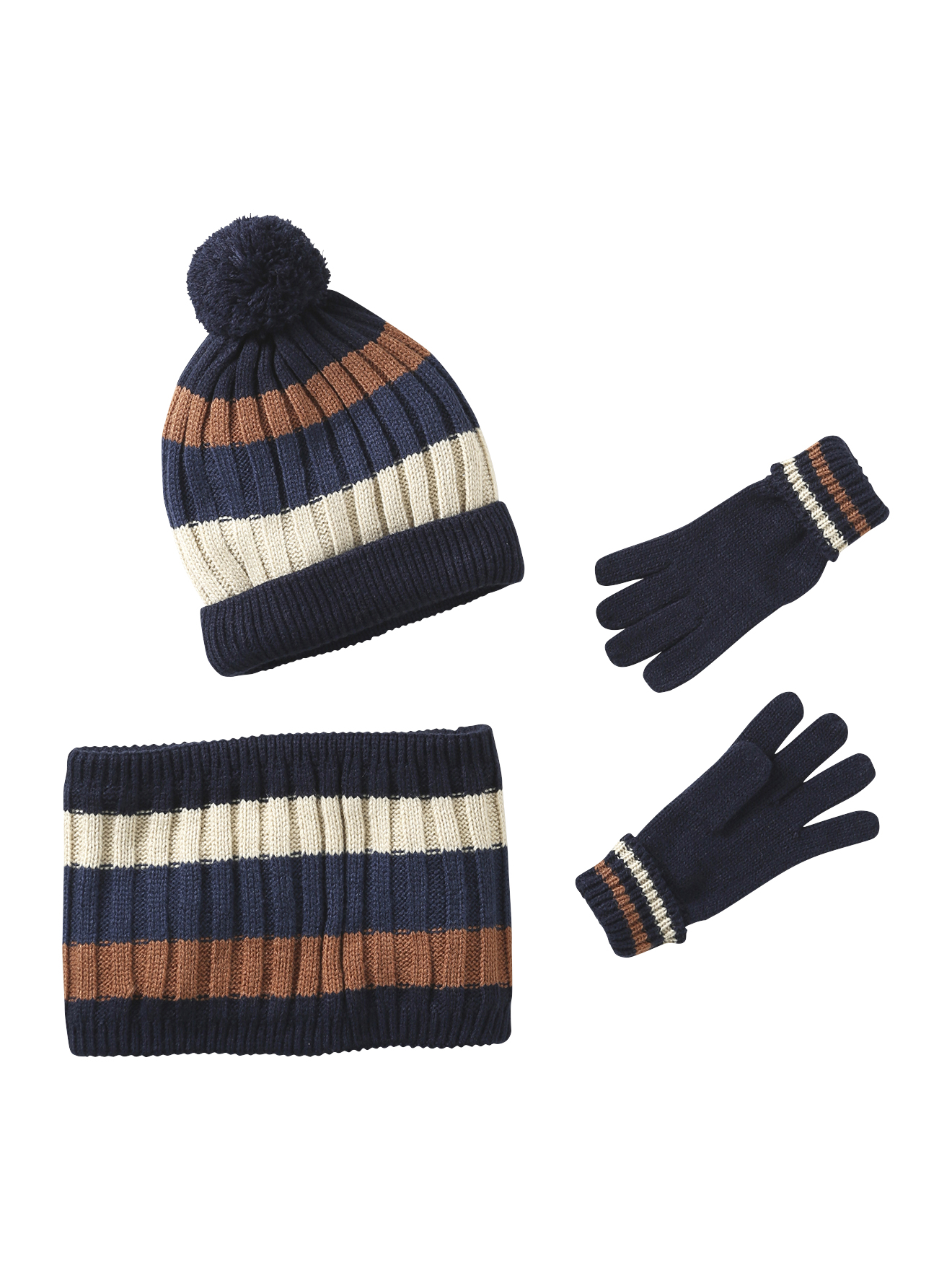 Ensemble tricolore bonnet + snood + moufles/gants, VERTBAUDET