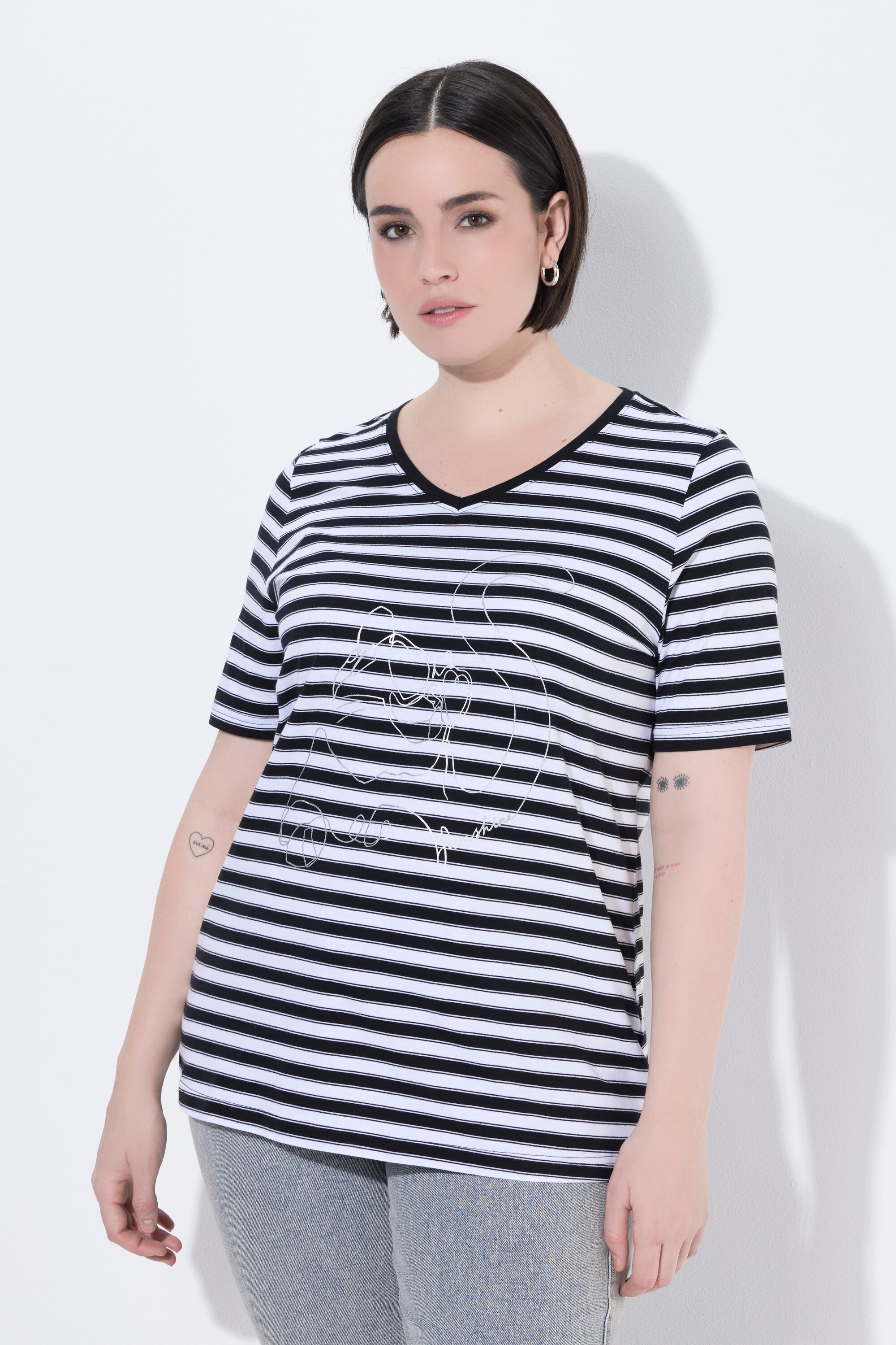 T-shirt à rayures avec motif aux reflets, ULLA POPKEN