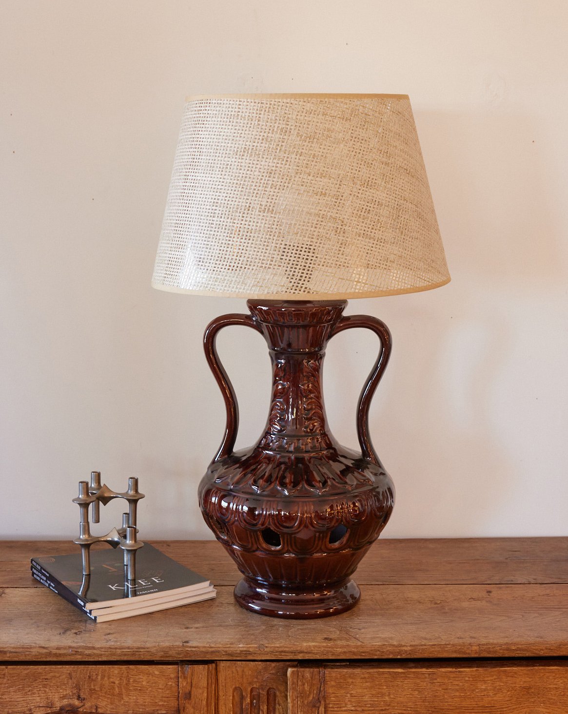 Lampe en céramique vintage chocolat Julia N°1062 - Bon état, DEBONGOUT