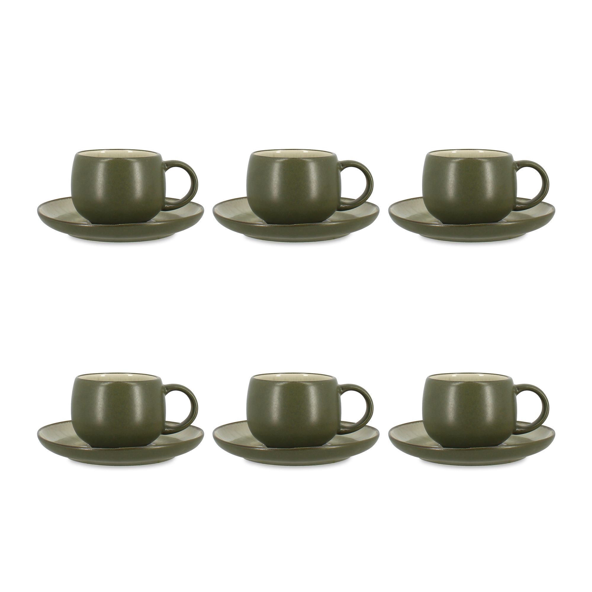 Lot de 6 tasses 22cl avec soucoupes en grès, OLI, OGO LIVING
