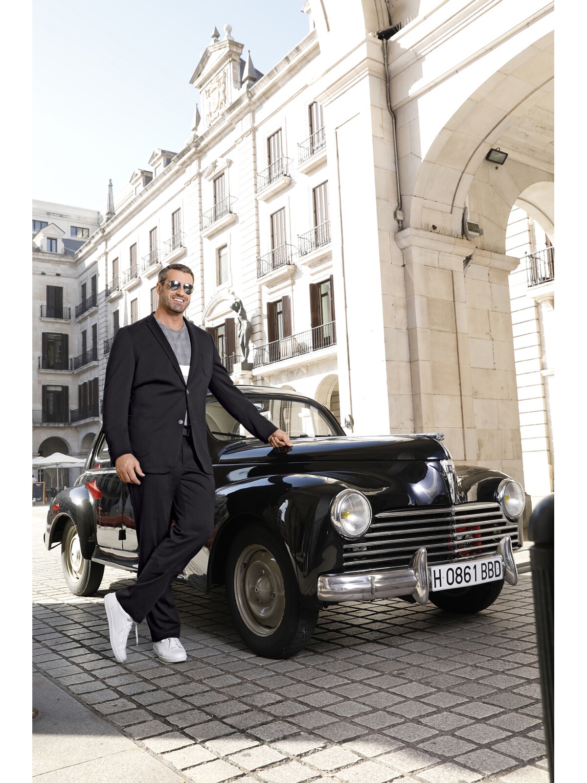 Veste de costume en laine gris / noir pour homme | Sandro Paris
