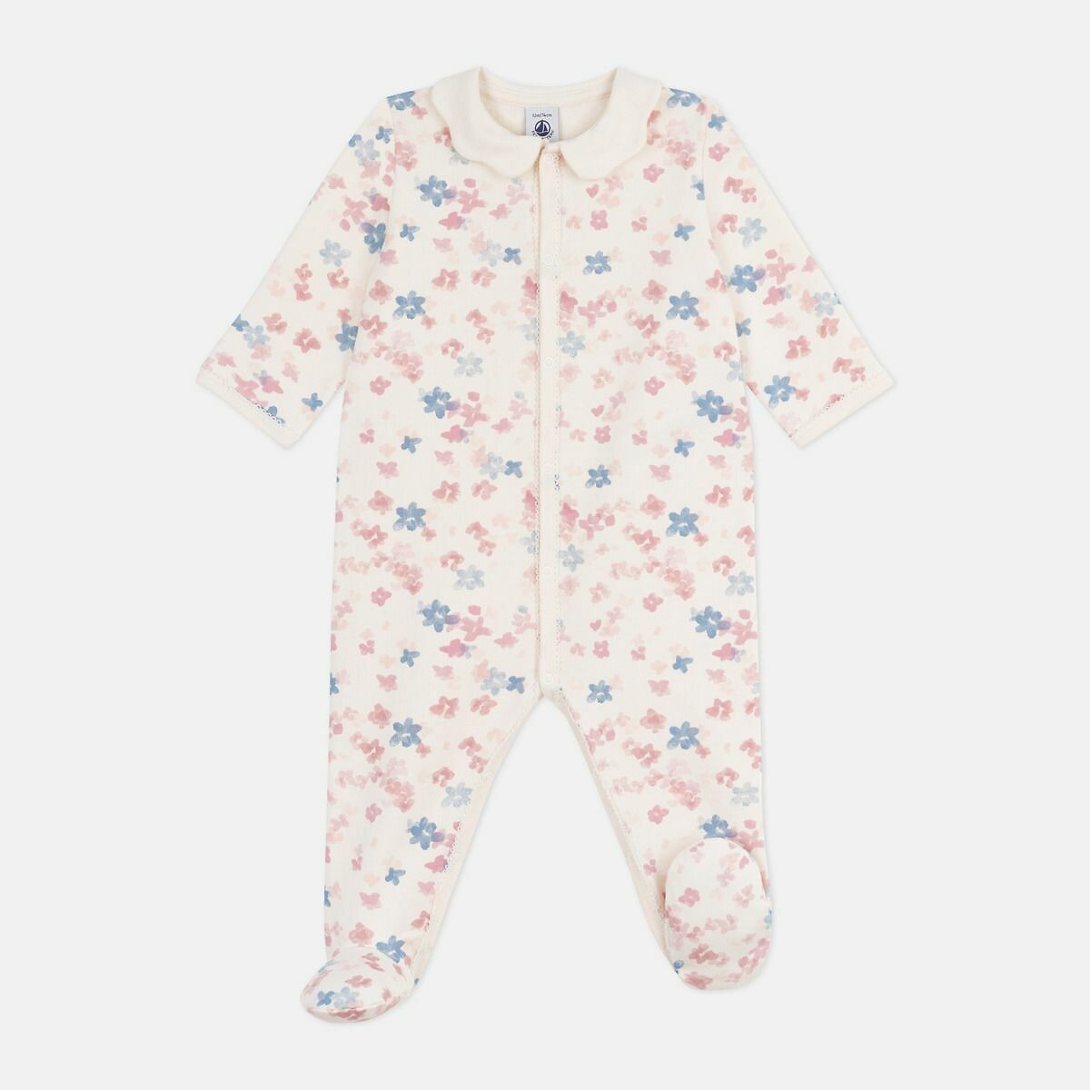 Baby's Pyjamas in Brushed Fleece with Petal Collar and Print, PETIT BATEAU