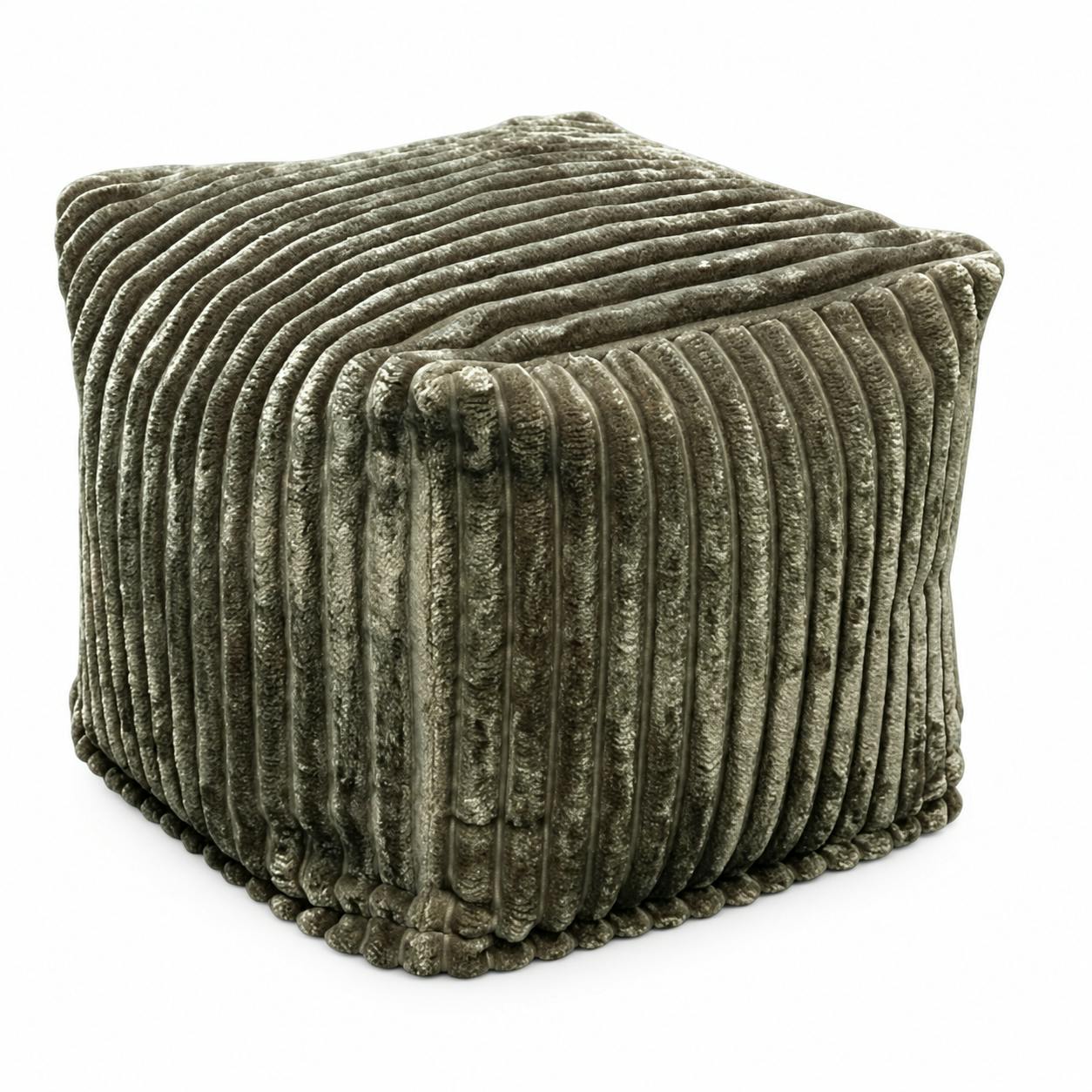 Pouf carré velours grosses côtes kaki VISBY, PIER IMPORT